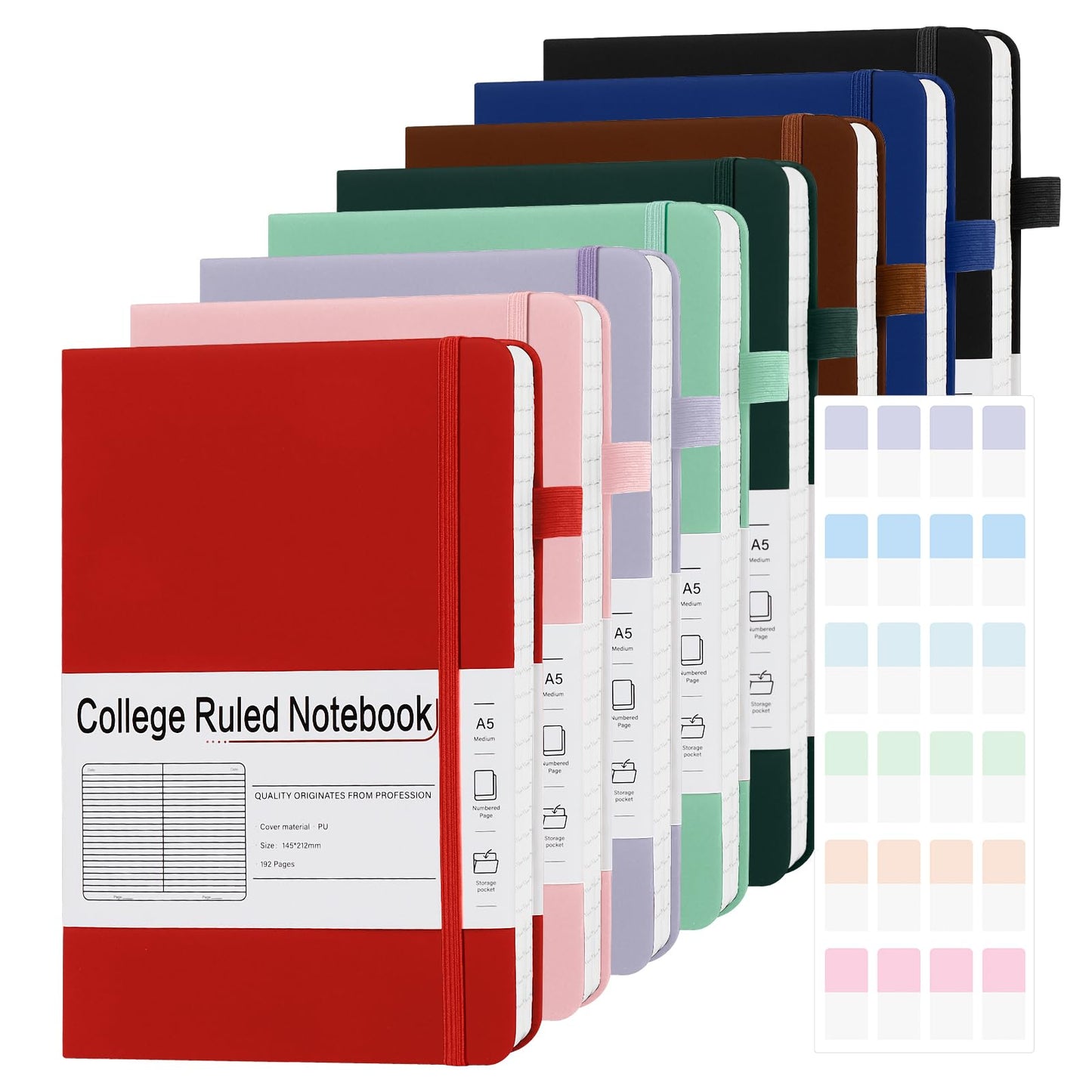 CRONELYSIA A5 Lined Journal Notebooks for Work, 192 Pages, Medium 5.7 x 8.3inch, College Ruled, Vegan Leather Hardcover Journals for Women Men,8 Pack