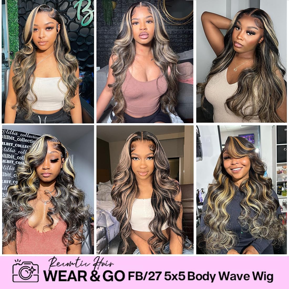 Recomtic Highlight 5x5 HD Lace Closure Wigs Wear and Go Glueless Wigs Human Hair Pre Plucked Pre Cut 1B/27 Honey Blonde Body Wave Lace Front Wigs Human Hair for Women 180% Density 26Inch