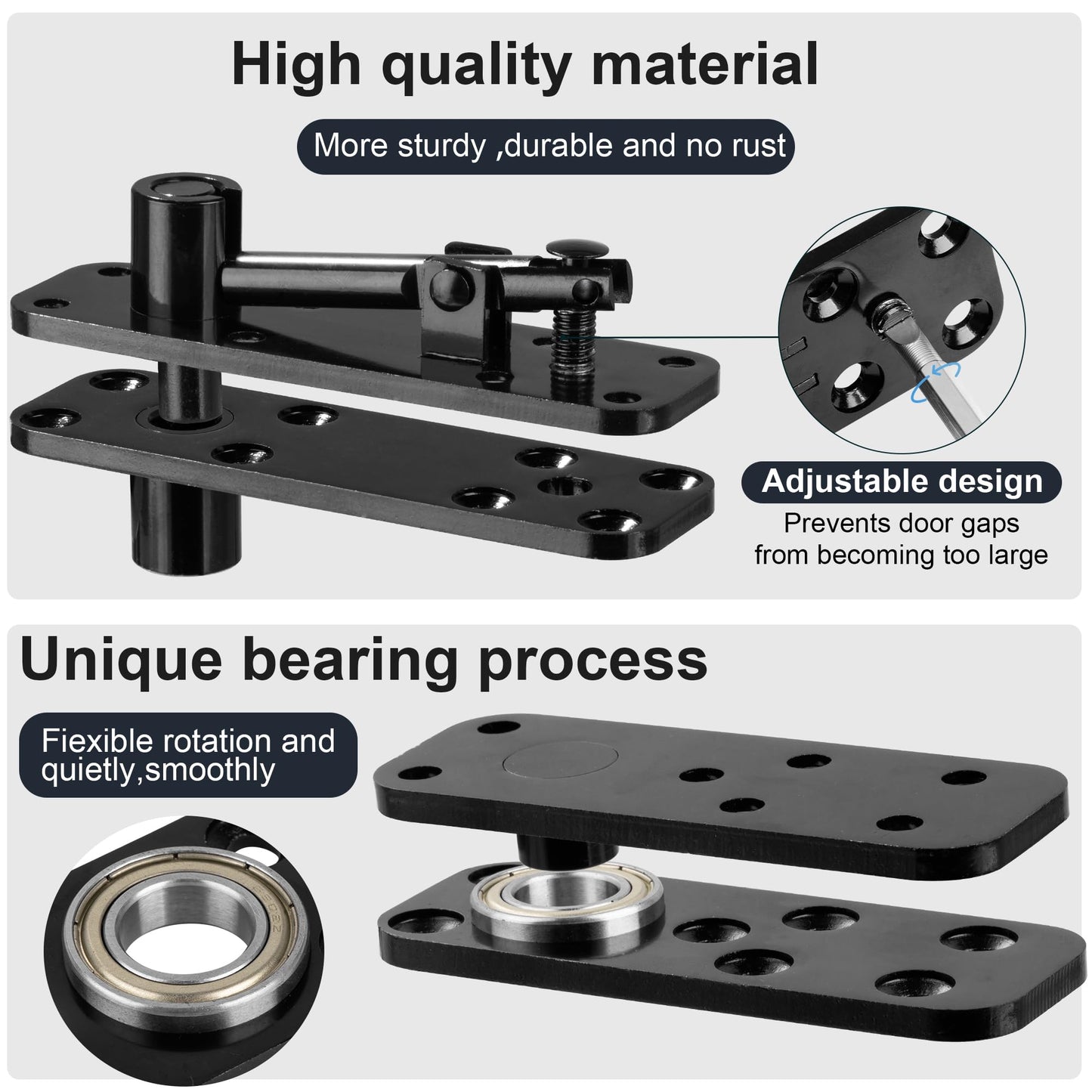 Hidden Pivot Hinge for Secret Door & Murphy Bookcase,570Lbs Load-Bearing,360°Rotation Hidden Door Hardware Set with Sturdy Steel,Smooth Bearing Design，2Set(Black)