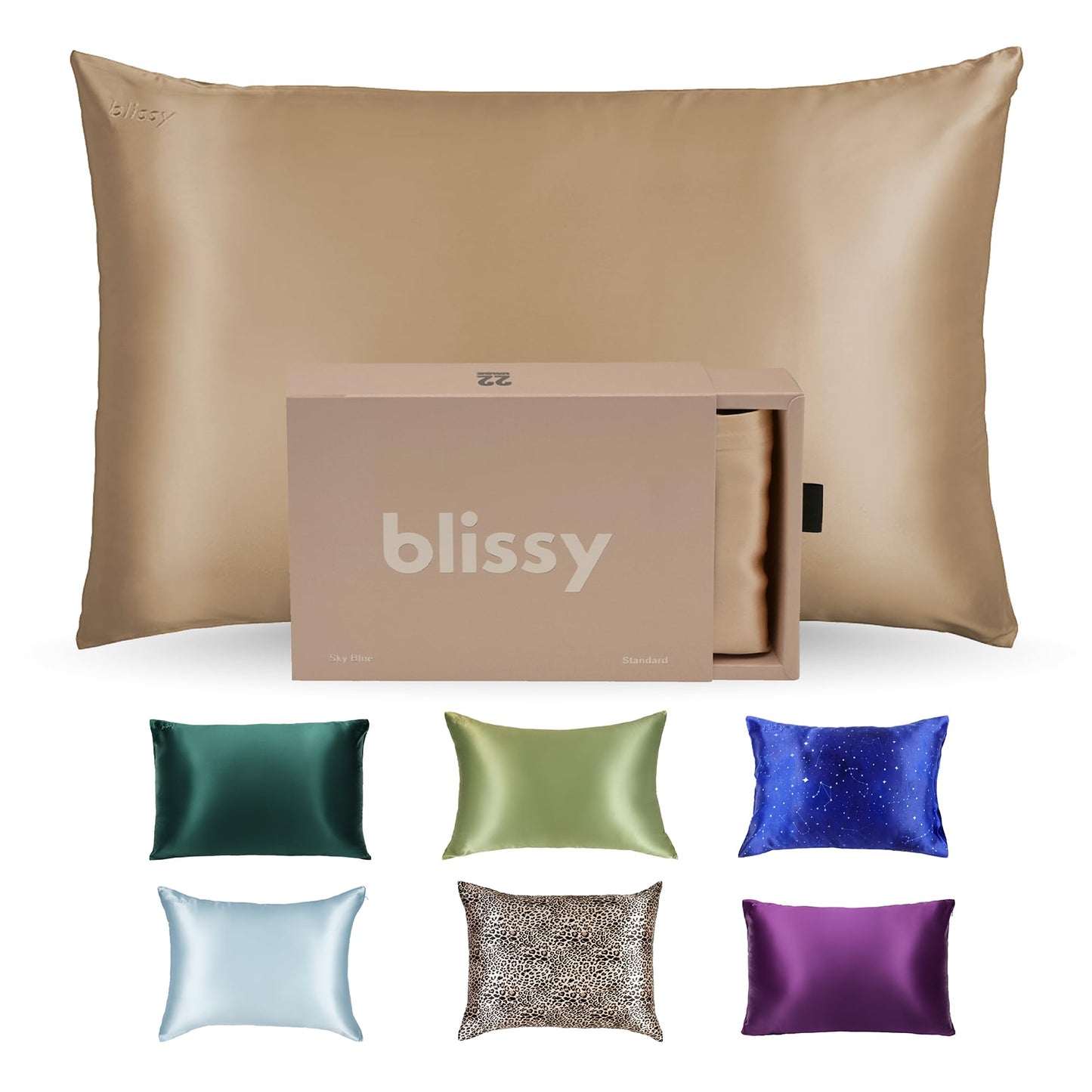 Blissy Silk Pillowcase - 100% Pure Mulberry Silk - 22 Momme 6A High-Grade Fibers - Silk Pillow Cover for Hair & Skin - Regular, Queen & King (Taupe, Standard)