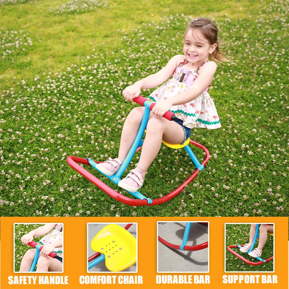 PLATPORTS Kids Rocking Horse Rocking Chair Seesaw: Safe Home Playground Backyard Equipment, Rocker Single Teeter Totter for Youth Junior Kids