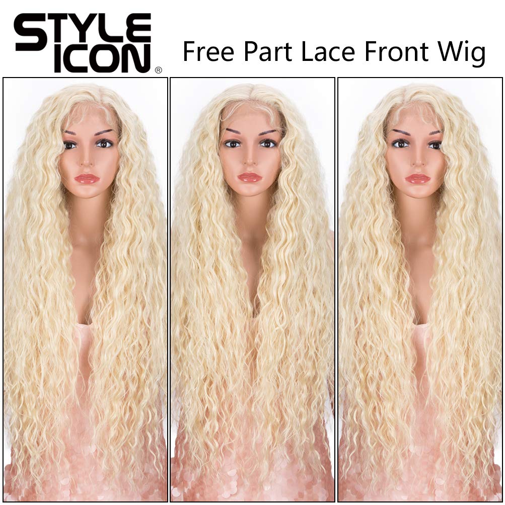 Style Icon Easy-360 Lace Wigs 13x6 Free Part Lace Frontal Wigs 32” Long Water Wave Wig Synthetic Wig (32 Inch, 613)