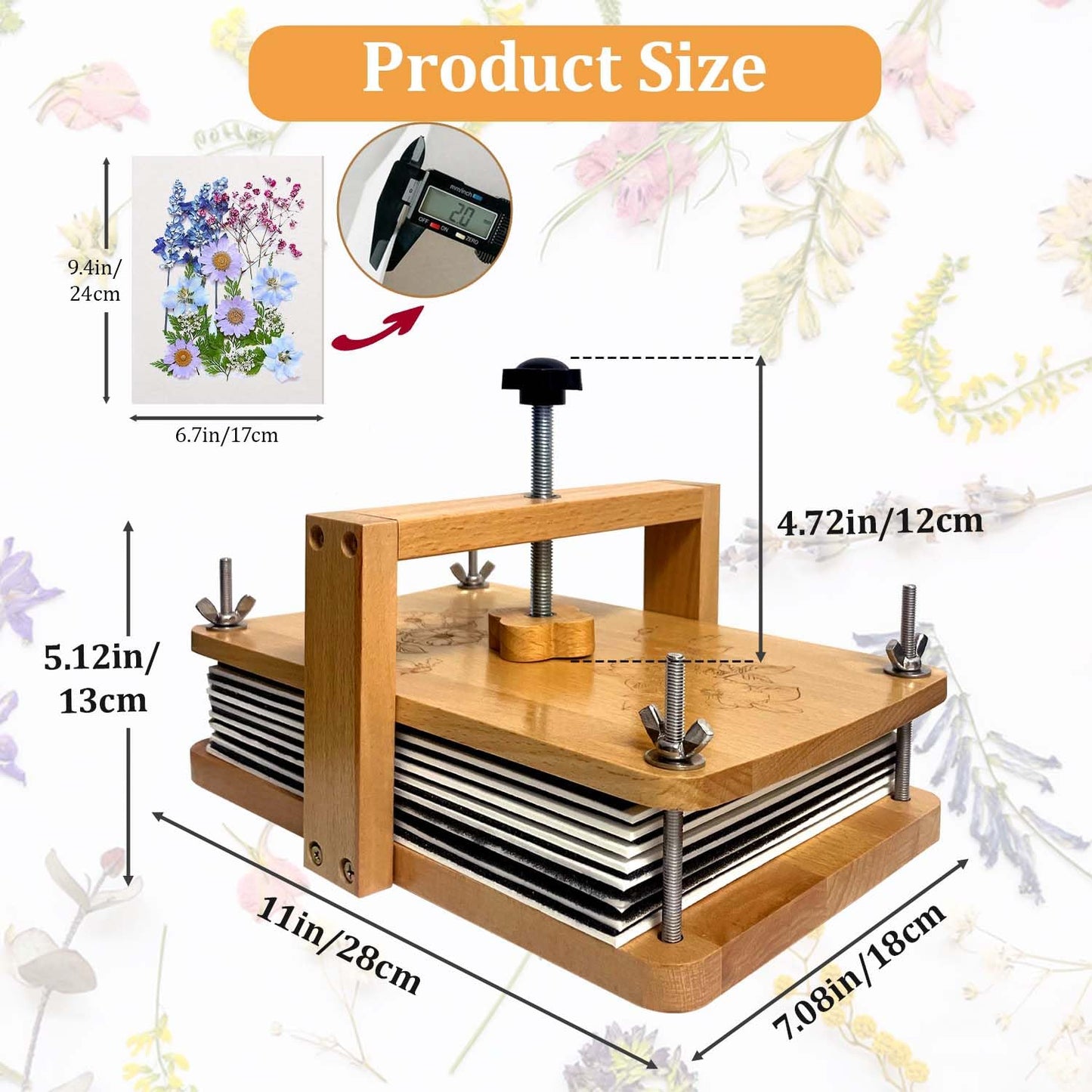 Gkesgm Large Flower Press Kit - 6 Layers 11" x7" Even Pressure for DIY Arts, Pressing for Adults, Dried Plant Preservation for Craft Lover,ZFO-002