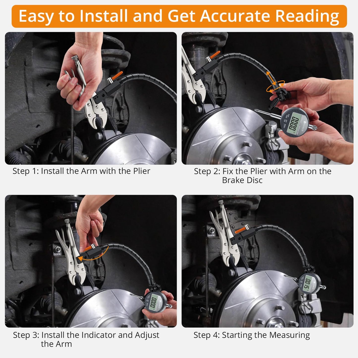 Neoteck Disc Brake Rotor Gauge Dial Indicator 1"/0.0005" Digital Runout Gauge Set Ball Joint Runout Set with 360° Flexible Arm Tight Grip Locking Vise for Automotive, Mechanical, Industrial Processes