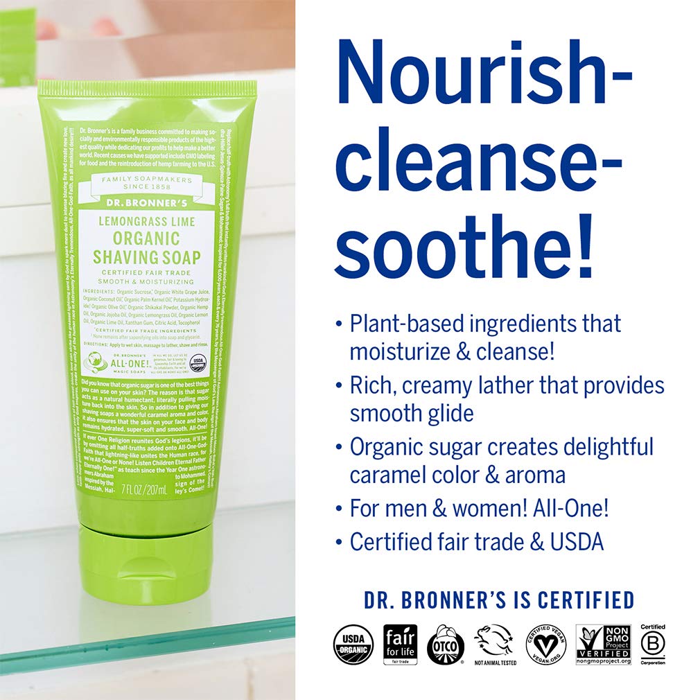 Dr. Bronner's - Organic Shaving Soap Variety Pack - Lavender, Tea Tree, & Lemongrass, Certified Organic, Sugar & Shikakai Powder, Moisturizes, Use on Face, Underarms, & Legs (7oz, 3-Pack)
