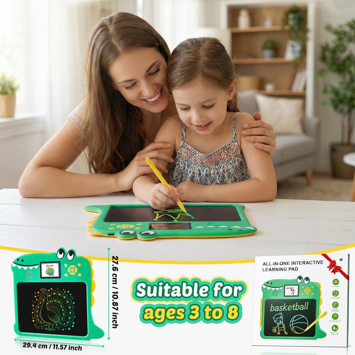 2-in-1 LCD Writing Tablet for Kids & Learning Tablet for Kids Ages 4-8 (17 Learning Themes), Charging Erasable Board, Educational Learn Alphabets Toys Birthday Gifts for Girls Boys