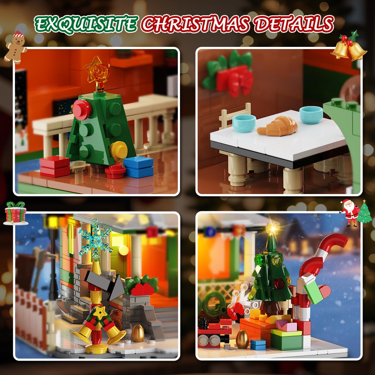 INSOON Advent Calendar 2025 Christmas House Mini Building Set with Light, 24 Days Countdown Snow Village Building Block Kit with Santa Claus Sleigh, Holiday Building Toy Gift for Adults Boys Girls 14+