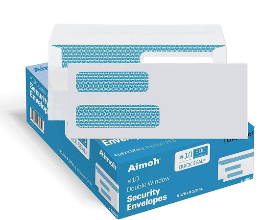 Aimoh #10 FLIP&SEAL Double Window Security Envelopes -500 Qty|for Invoices, Statements & Legal Documents, Self-Seal Adhesive Seal| Security Tinted| Size 4⅛X9½ |24LB| 500 Count(30110)