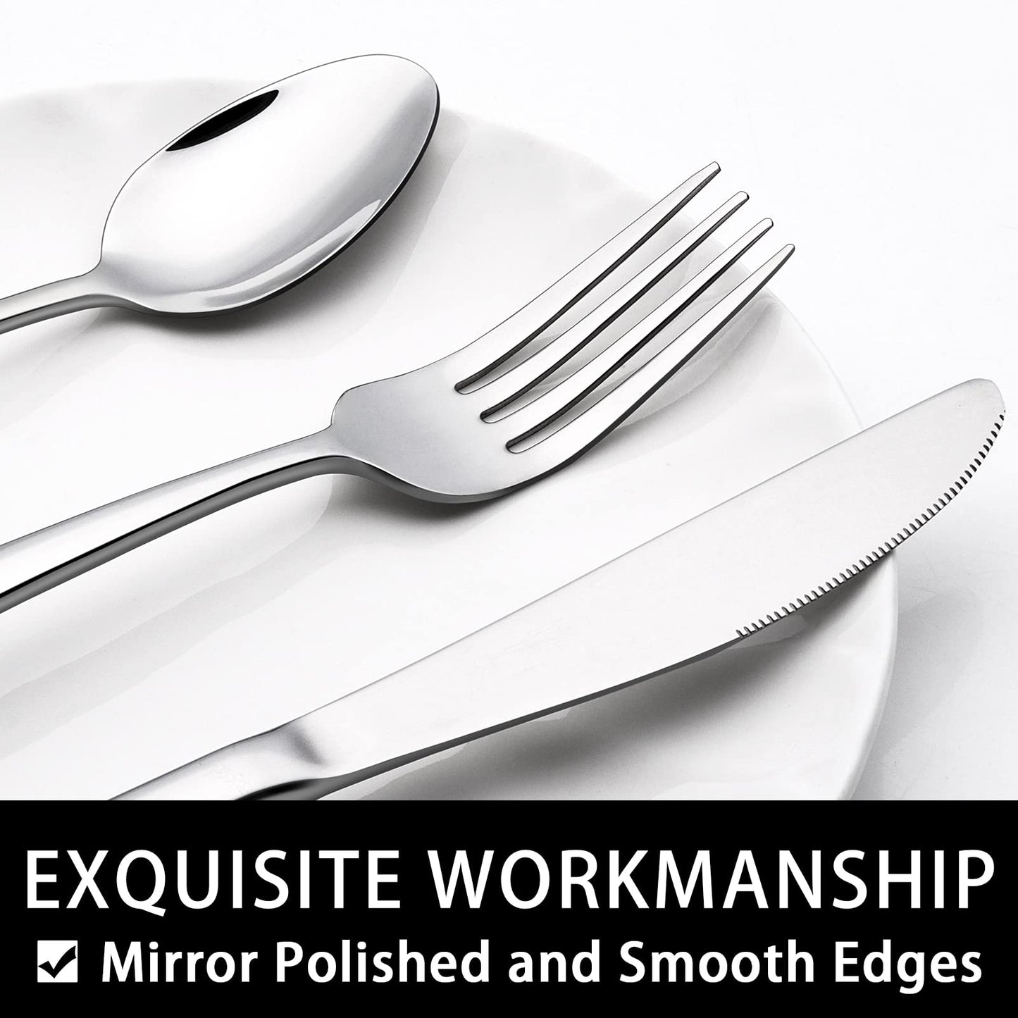 68-Piece Silverware Set with Serving Utensils, EWFEN Heavy Duty Stainless Steel Flatware Set for 12, Food-Grade Tableware Cutlery Include Knife/Fork/Spoon for Home, Mirror Finished, Dishwasher Safe