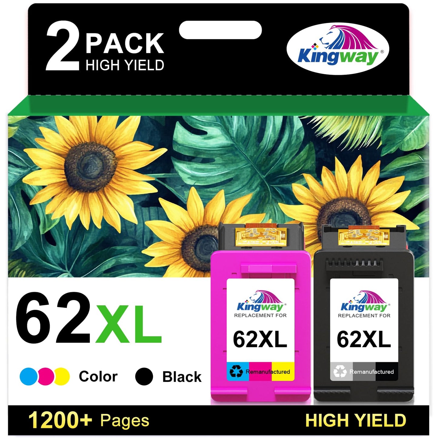 62XL Ink Cartridges Black and Color Replacement for HP Ink 62 for HP 62XL Ink Cartridge Combo Pack HP62 HP62XL Envy 7640 7645 5660 5540 5661 OfficeJet 5740 8040 Mobile 200 250 258 Printer ink 62