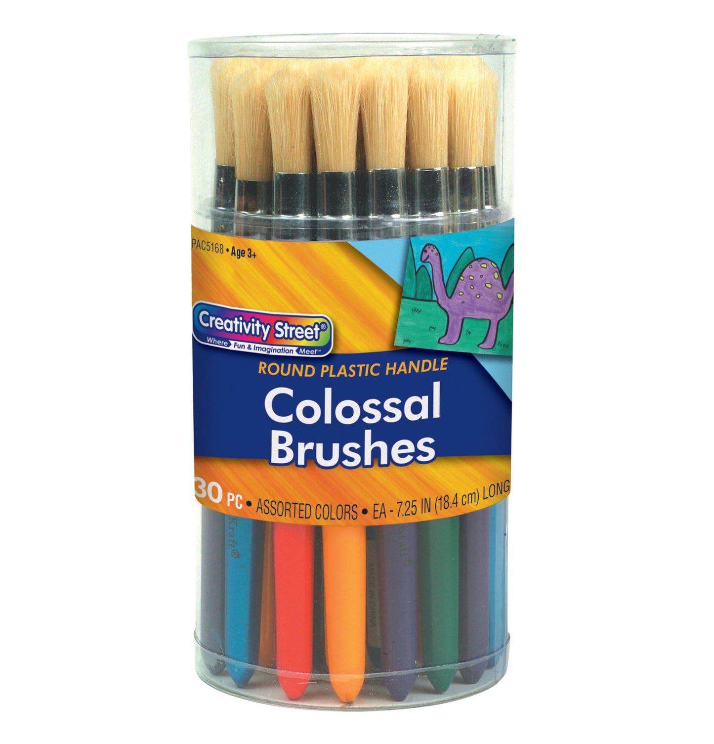 Chenille Kraft 5168 Wood Handle Colossal Round Brushes, Assorted Colors. 30 Brushes/Canister