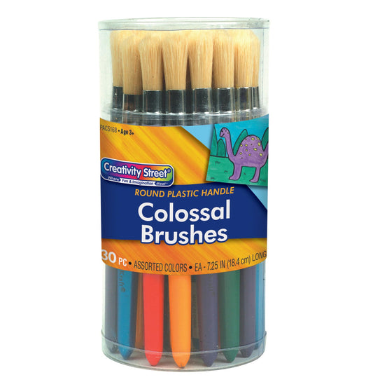 Chenille Kraft 5168 Wood Handle Colossal Round Brushes, Assorted Colors. 30 Brushes/Canister