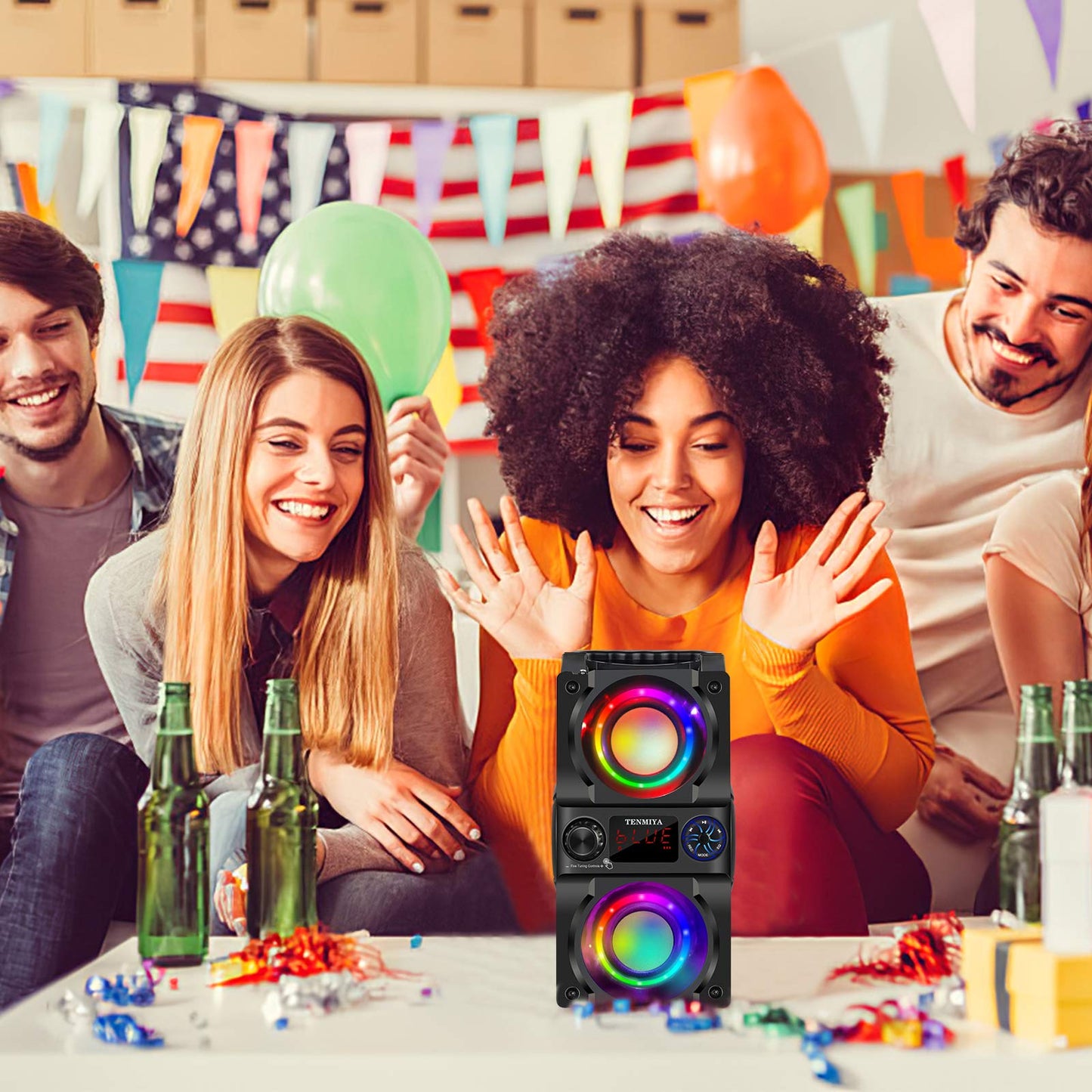 Bluetooth Speaker, 40W (60W Peak) Portable Wireless Speaker with Colorful Lights, Double Subwoofer Heavy Bass, FM Radio, MP3 Player, Loud Stereo Speaker for Home Outdoor Party Camping