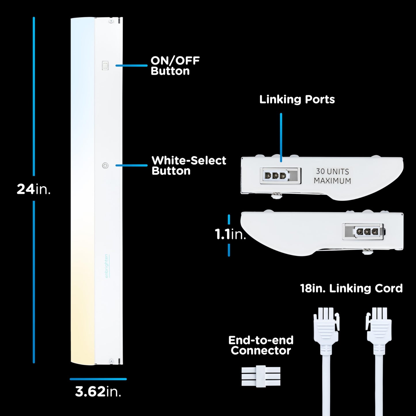 Enbrighten 24 inch Hardwired Under Cabinet Lights, 1620 Lumens, Five White Settings from (2700K-6500K), Full Range Dimmable, Under Counter Light, Linkable Under Counter Lights for Kitchen 82922-T1