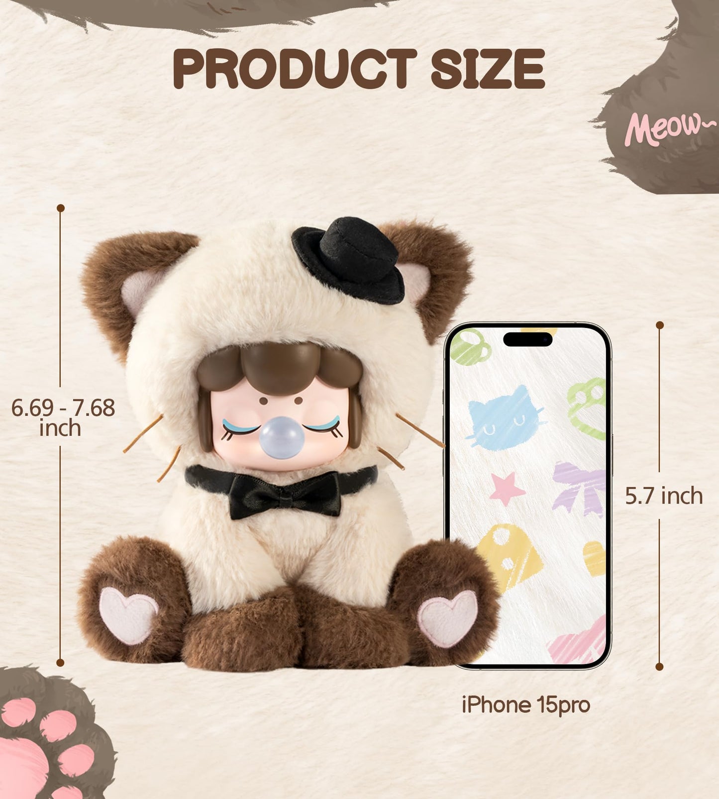 Rolife Nanci Blind Box Plush Cat Afternoon Tea Series, 1PC Random Cute Design Plush Toy, Creative Collectible Toys for Birthday/Christmas Holiday