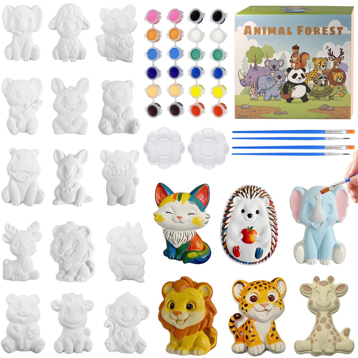 Yamgqus 24 Pcs Paint Your Own Plaster Jungle Animals Painting Kit, DIY Ceramic Arts and Crafts for Kids and Adults, Children Birthday Gift Party Event (Animal)