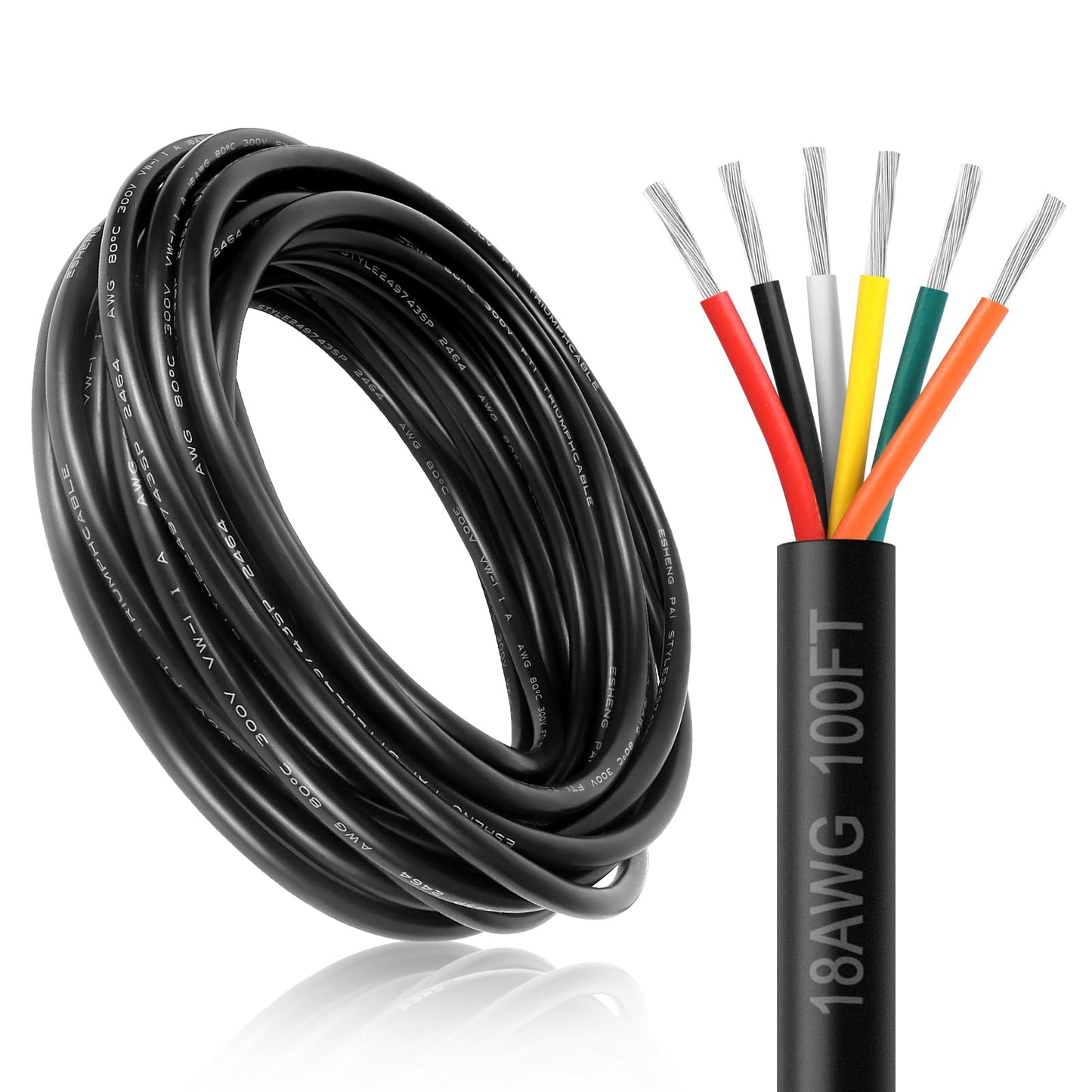 DEKIEVALE 18 Gauge 6 Conductor Electrical Wire, 100FT 18AWG Black PVC Stranded Tinned Copper 6 Wire Cable, 18/6 Cord Extension Cable