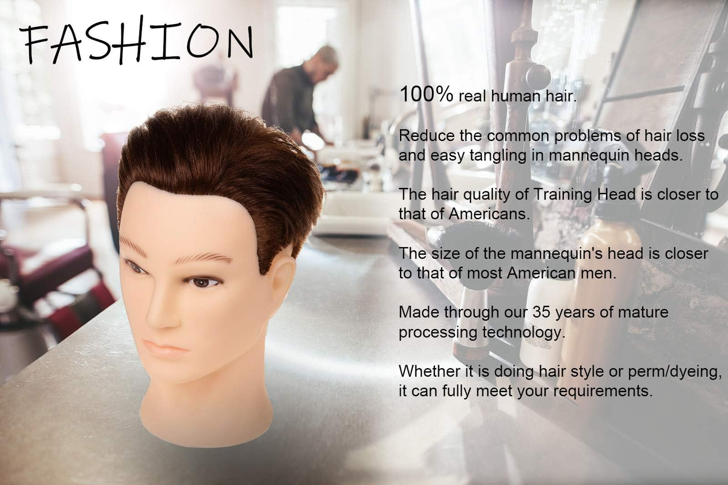Stancia Mannequin Head, Male Mannequin Head with 100% Human Hair, 14" Barber Mannequin Head, Hairdresser Training Doll Manikin Head for Hair Styling and Practice (Dark Brown)