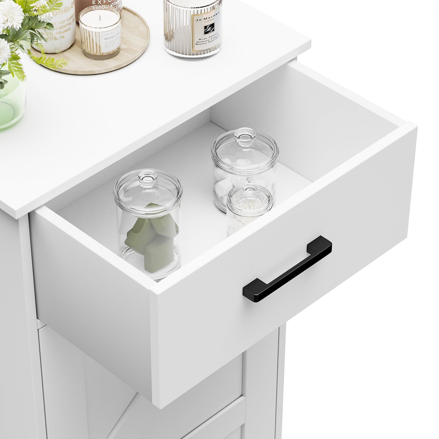 Homhedy 35.4" H Bathroom Cabinet with Drawer, Bathroom Organizers and Storage, Adjustable Shelf, Floor Cabinet for Living Room, Entryway, Kitchen, White, (15.7" W)