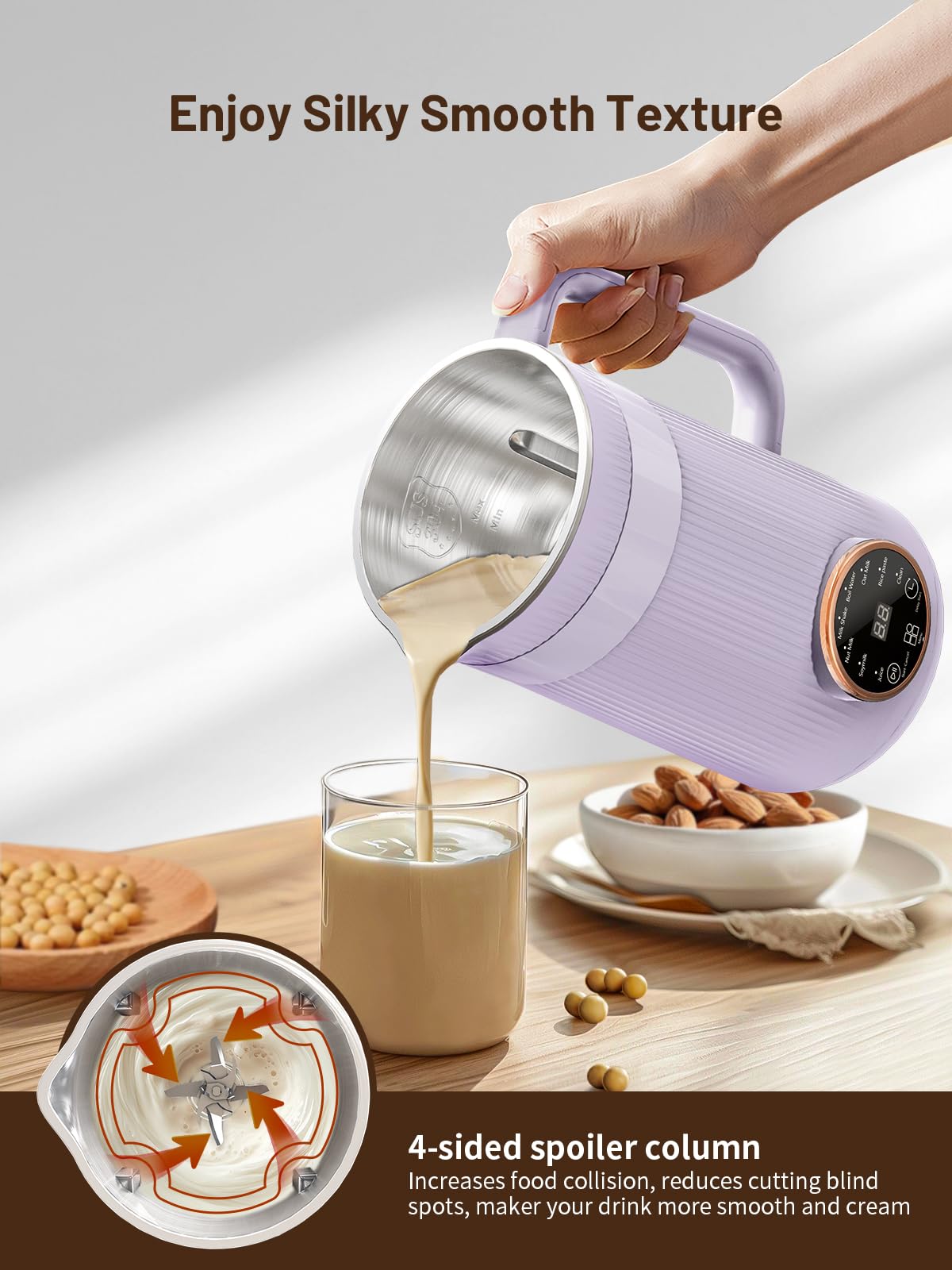 Nut Milk Maker Machine, 35oz Homemade Soy, Almond, Oat, Coconut, Plant Based and Non Dairy Beverages, 8 in 1 Automatic Soybean Machine With 12H Delay Start/Keep Warm/Boil Water