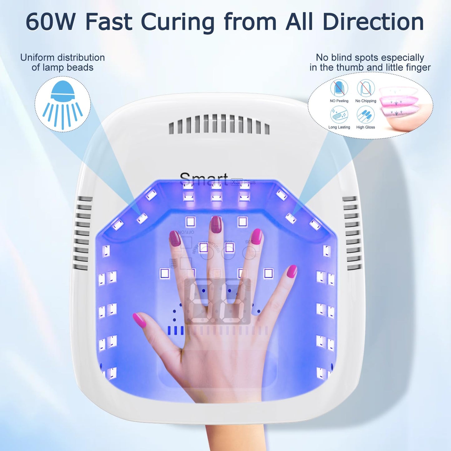 NAILGIRLS Cordless Rechargeable UV Nail Lamp, 60W Professional UV Light for Gel Nails with Metal Base, Portable Wireless LED Nail Dryer Fast Charger Curing Lamp 3 Timers for Salon or Home