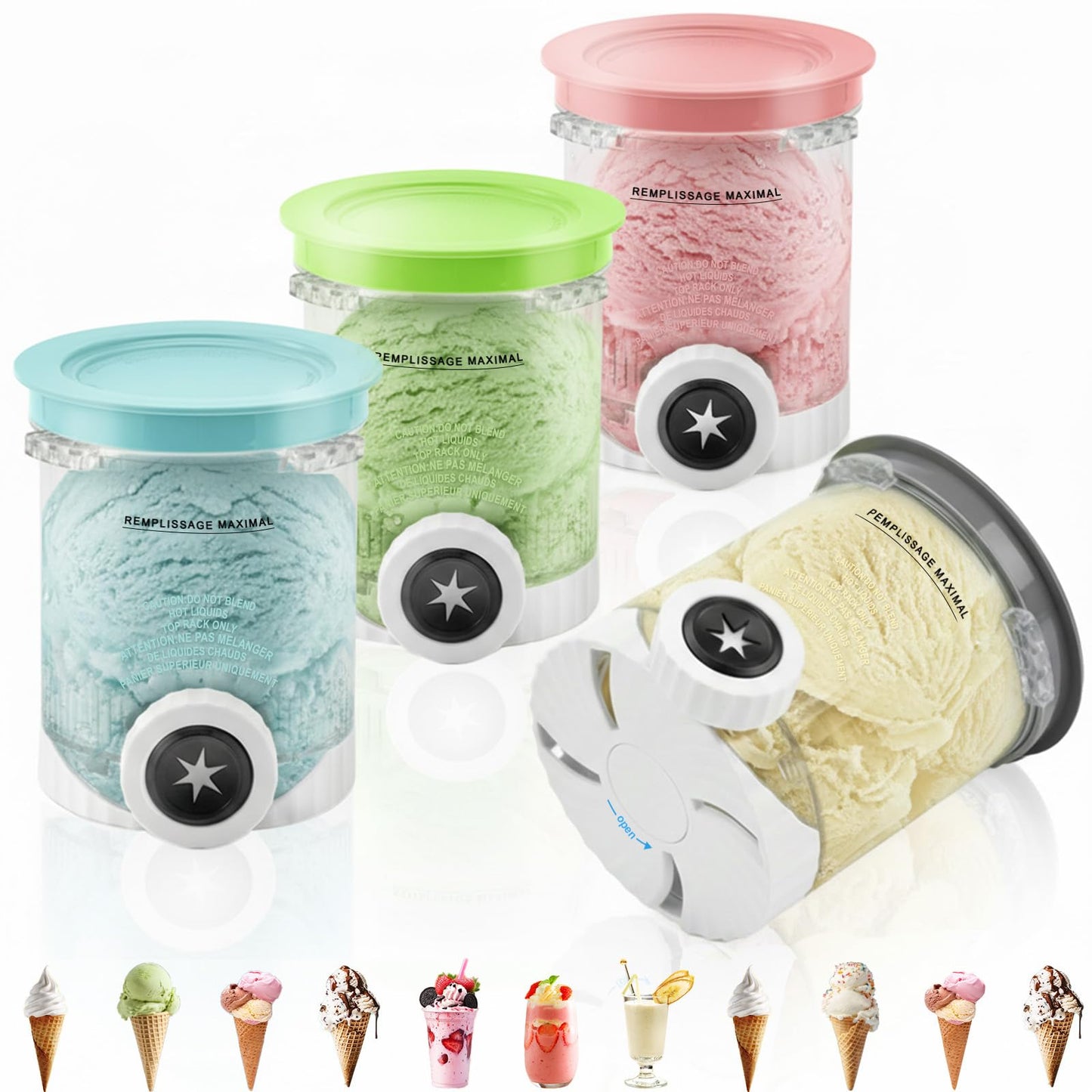 4 Pack Creami Swirl Pints and Lids for Ninja, Compatible with NC700 Series, NC701, NC701C, Creami Containers for Swirl Ice Cream & Soft Serve Makers, BPA-Free & Dishwasher Safe, Clear/Multi-Color