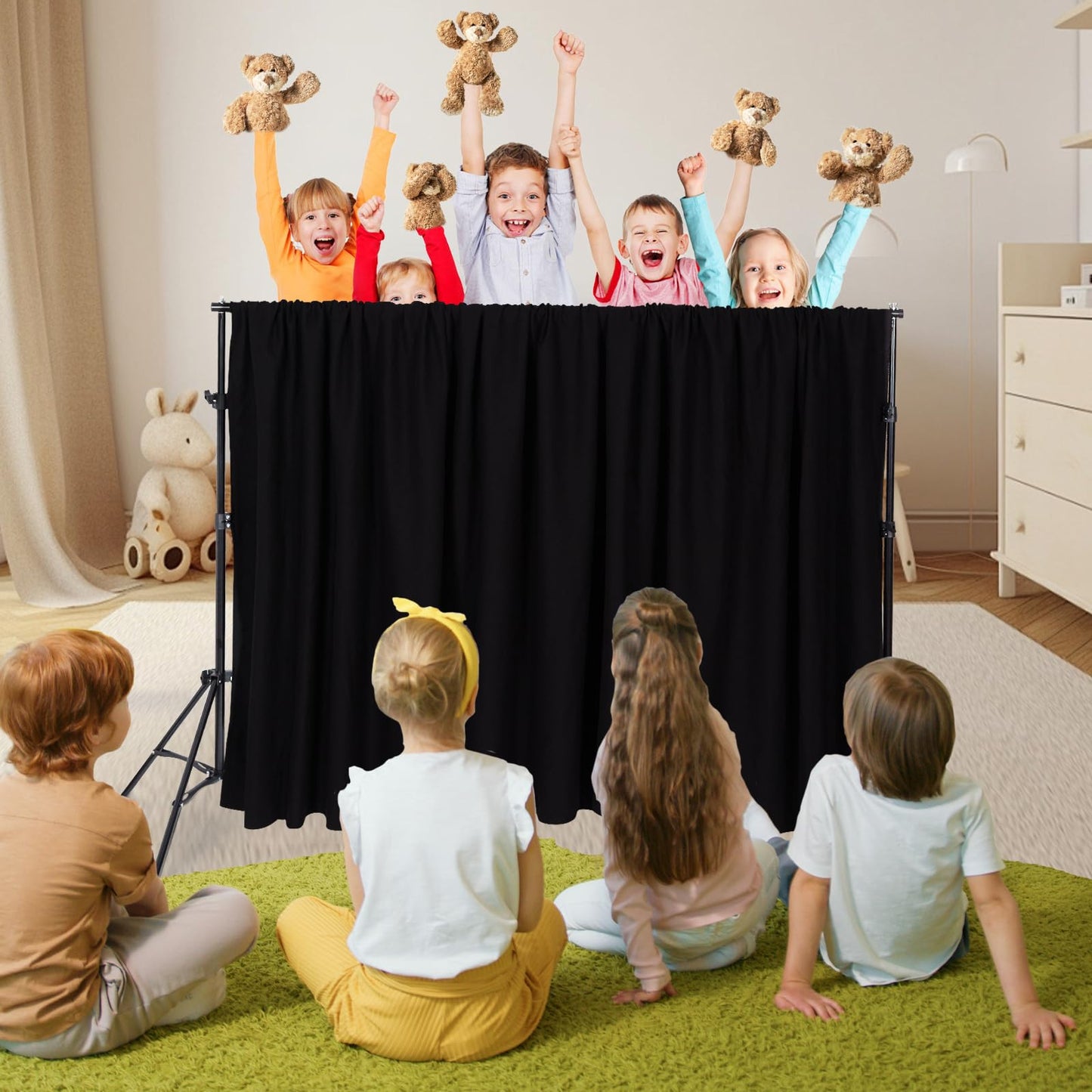 Niyanghome Classroom Puppet Stage, Puppet Show Theater with 2 Tripods, Cross Bar, Curtain and Carrying Bag, Portable Stage Suitable for School, Churches, and Family Shows