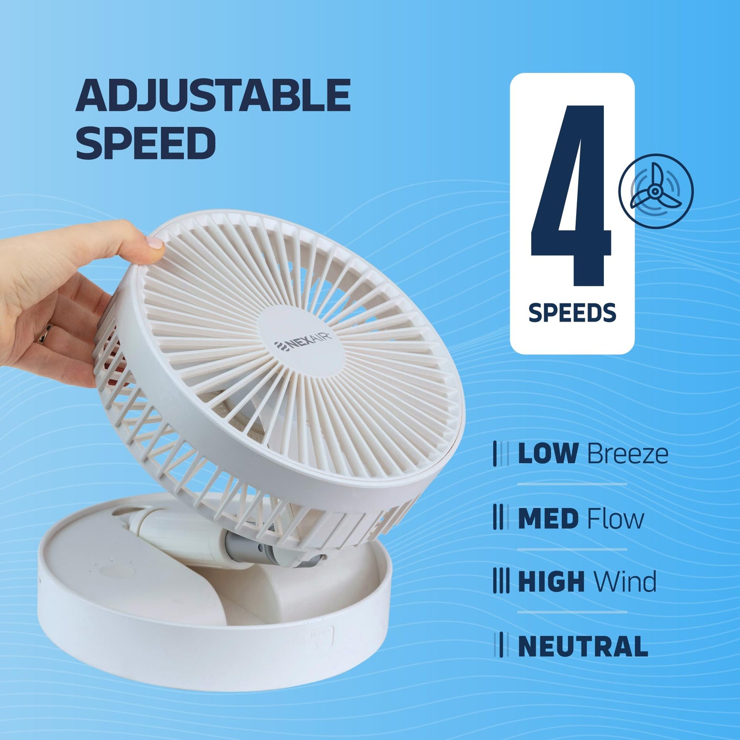 NEXAIR Premium 8" Foldable 4 Speed Portable Fan with Adjustable Height 14” – 39.5 in, Rechargeable Folding Fan For Home And Office, Quiet Floor Fan For Bedroom, Battery Operated Fan For Travel