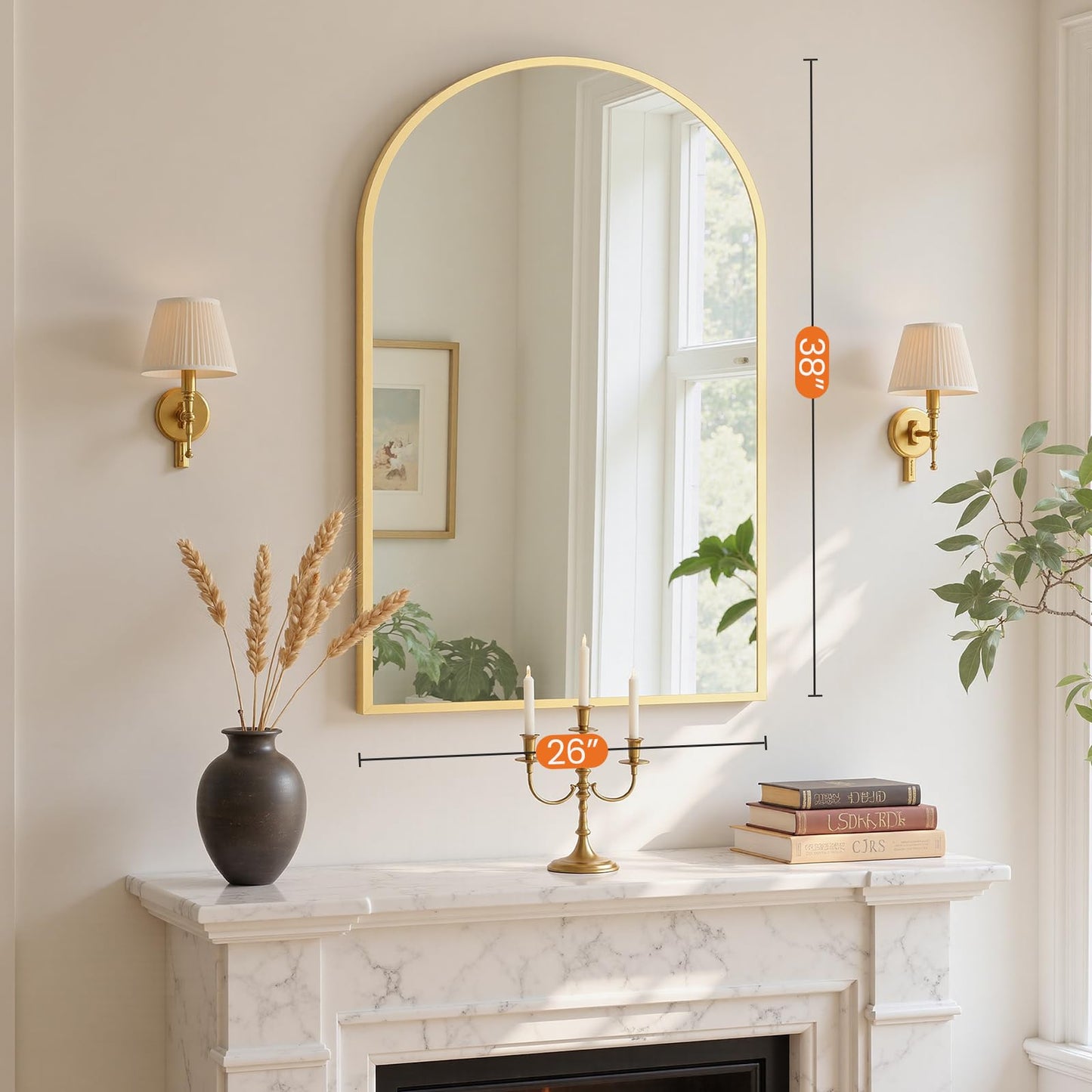 Sweetcrispy 26.5"x38" Arched Gold Bathroom Mirrors for Wall, Bathroom Mirrors for Over Sink, Metal Framed with HD Shatter-Proof Glass for Entryway, Living Room, Bedroom, Home Decor