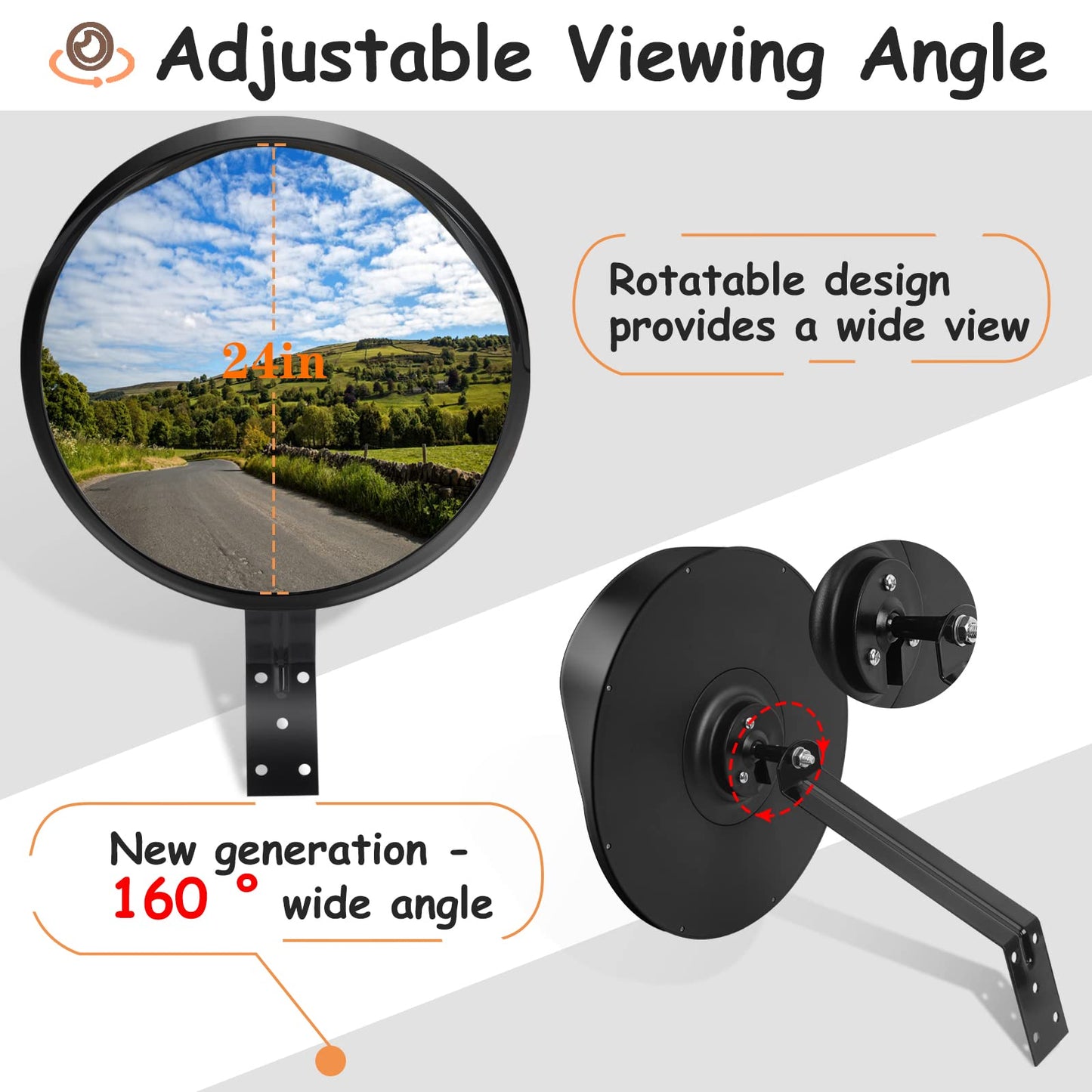 Convex Safety Mirror 𝟮𝟰" 𝗔𝗿𝗰𝘆𝗹𝗶𝗰 𝗗𝗿𝗶𝘃𝗲𝘄𝗮𝘆 𝗠𝗶𝗿𝗿𝗼𝗿, Outdoor Security Mirror Extends View With Adjustable Fixing Bracket, Driveway Parking Garage Office Home Factory By Hydencamm