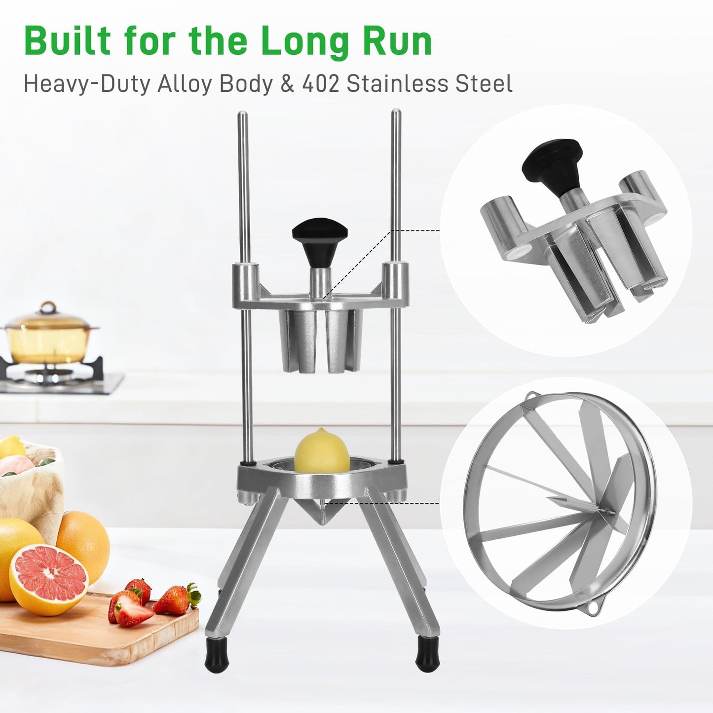Commercial Lemon Cutter 8-Wedge with Two 420 Stainless Steel Blades,Heavy-Duty Fruit & Vegetable Cutter for Restaurant, Bar, and Home Kitchen