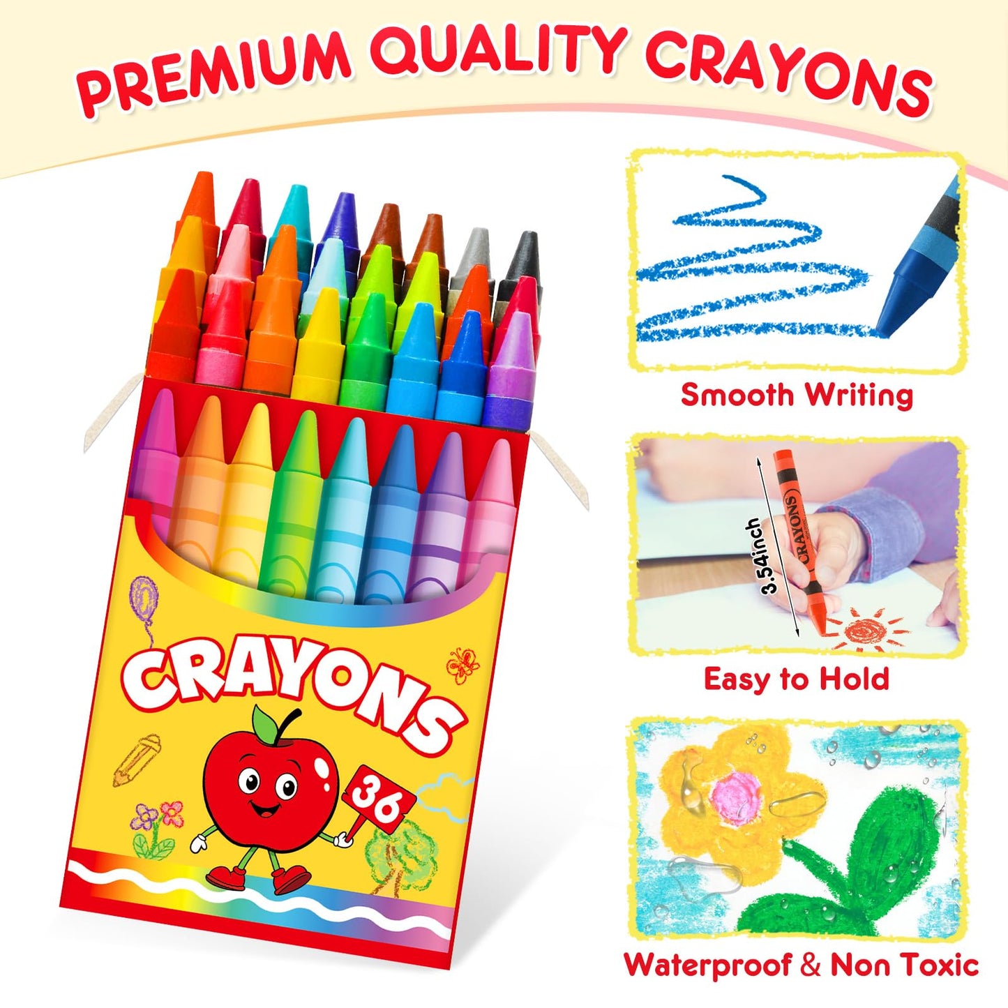 36 Pack Crayons Bulk, Premium Crayon for Arts Crafts, Back to School Essentials for Kid Toddler, Non Toxic Washable Crayon Party Favors Supplies for Classroom Homeschool, 24 Count Crayons Each Box