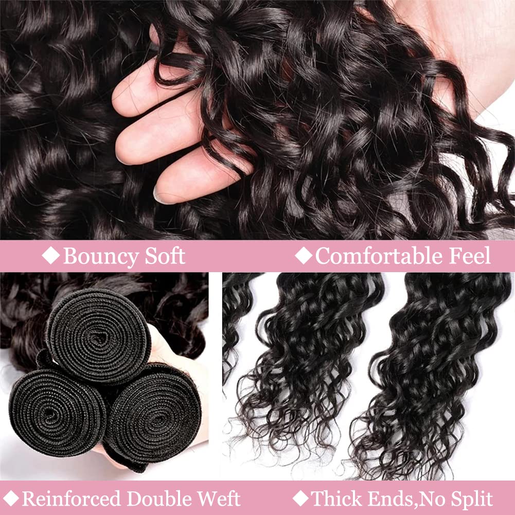 Deep Wave Bundles Human Hair 1 Bundle 24 Inch Water Wave Bundles 12A Brazilian 100% Unprocessed Virgin Human Hair Wet and Wavy Bundle Double Weft Deep Curly Weave Natural Black