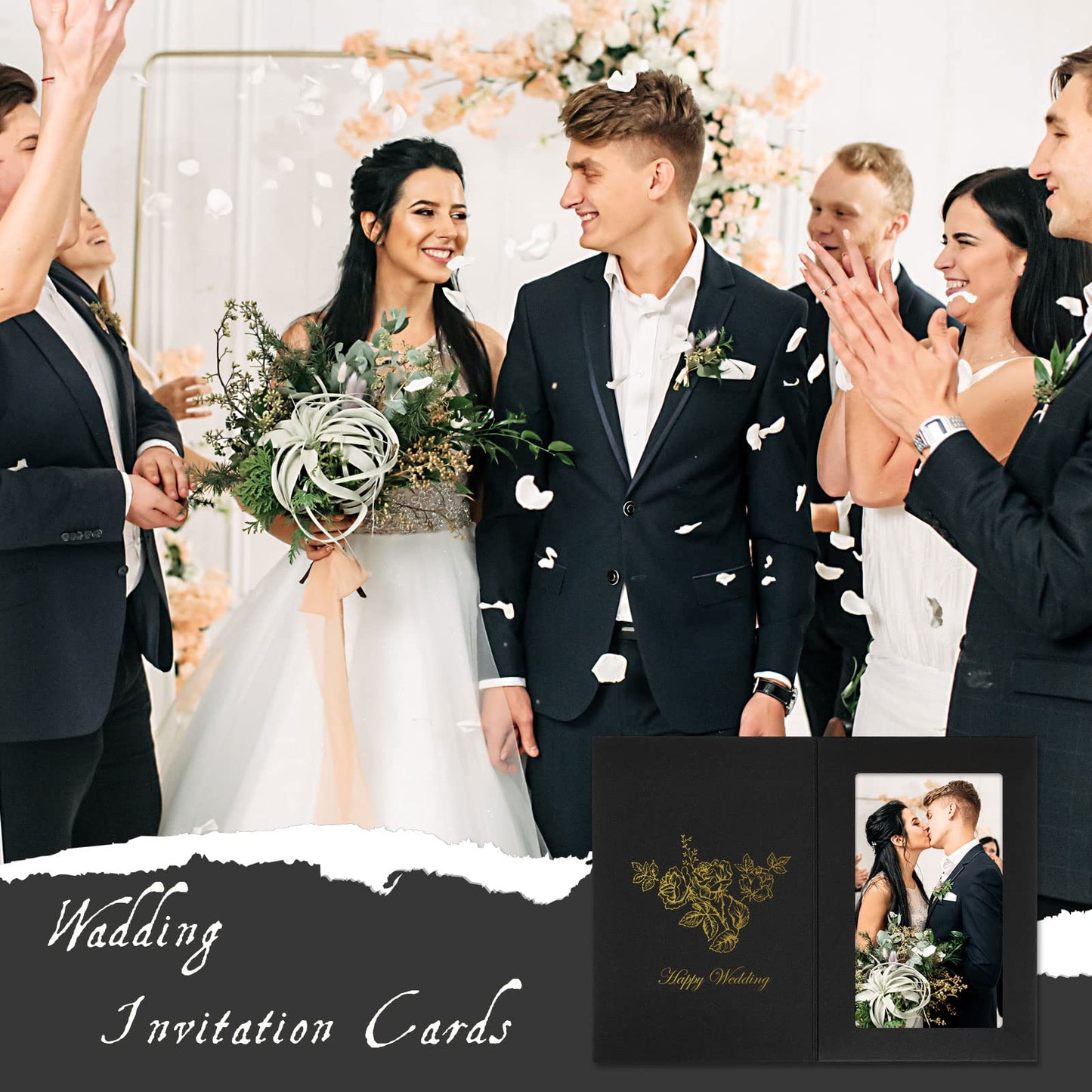 Fainne 150 Pack Photo Folders 4x6Inch Cardboard Picture Frame Photo Frame Thank You Cards Cardboard Folders Paper Greeting Cards Inserts for Portraits Christmas Wedding (Black)