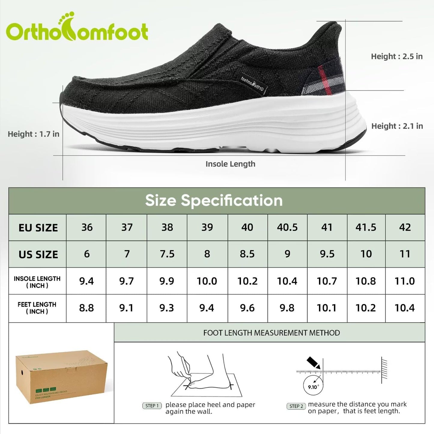 Women's Orthopedic Hands Free Slip Ins Loafers Walking Shoes: Thick Sole Plantar Fasciitis Shoes for Foot Pain Relief, Casual Soft Canvas Loafers with Arch Support for Flat Feet Black Size 9.5
