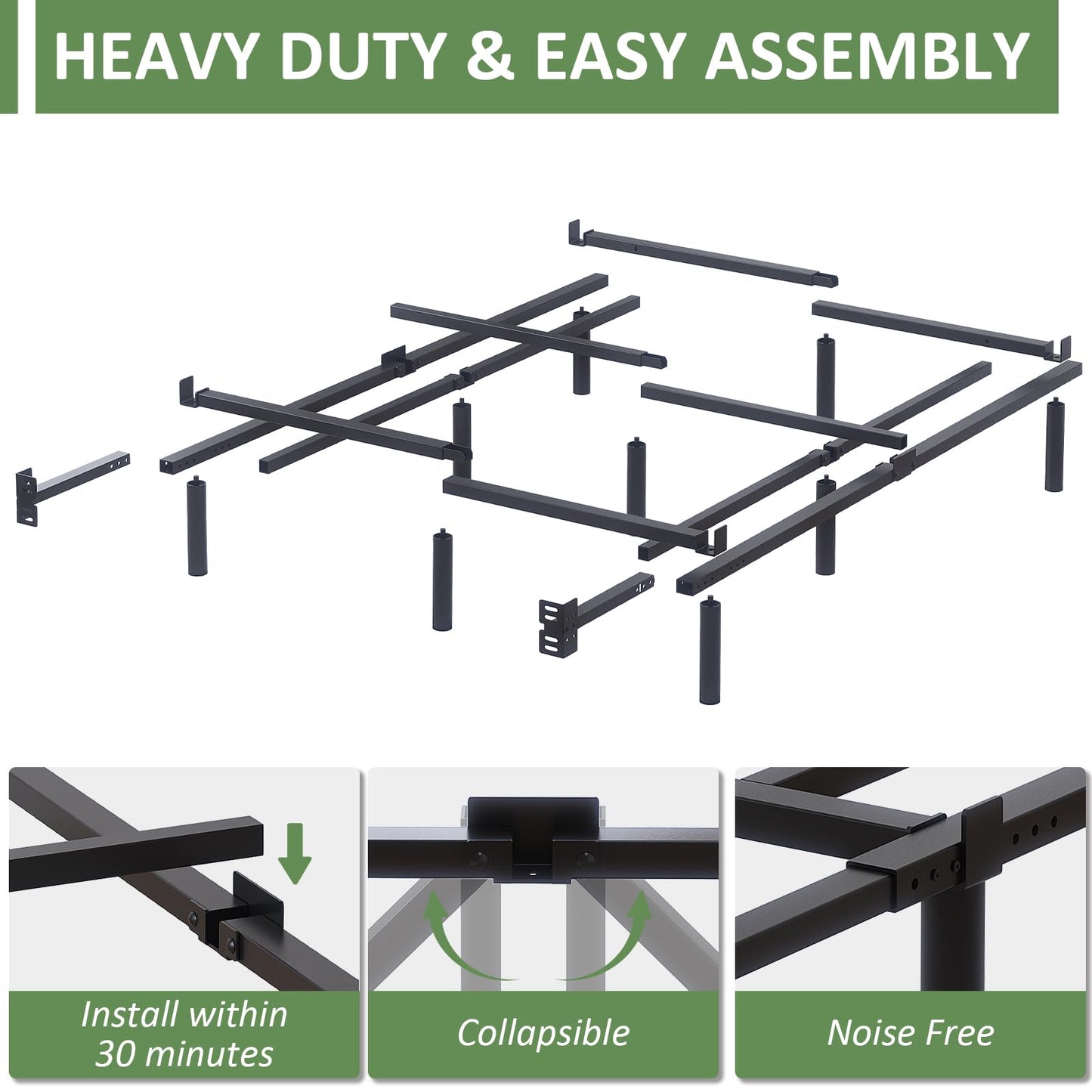 Mashomdec Full Metal Bed Frame, 7 Inch Low Heavy Duty Platform Bed Frames Full Size for Box Spring and Mattress, Easy Assembly, Noise-Free, Adjustable, Black
