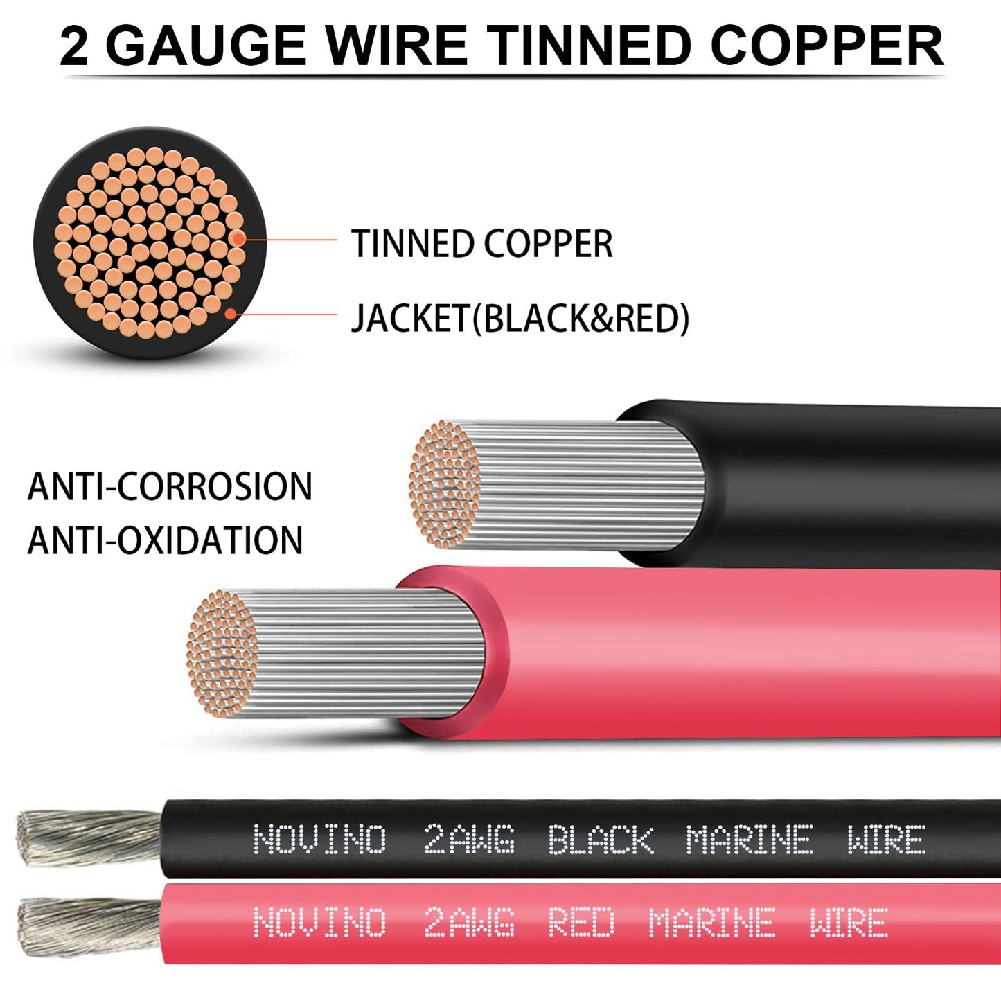 2 Gauge Maine Wire Include 2 Gauge 20FT Black & 20FT Red,2AWG Marine Grade Wire Oxygen-Free Tinned Copper Electrical Cable for Boat Automotive RV Camper Trailer Speaker Lighting Outdoor