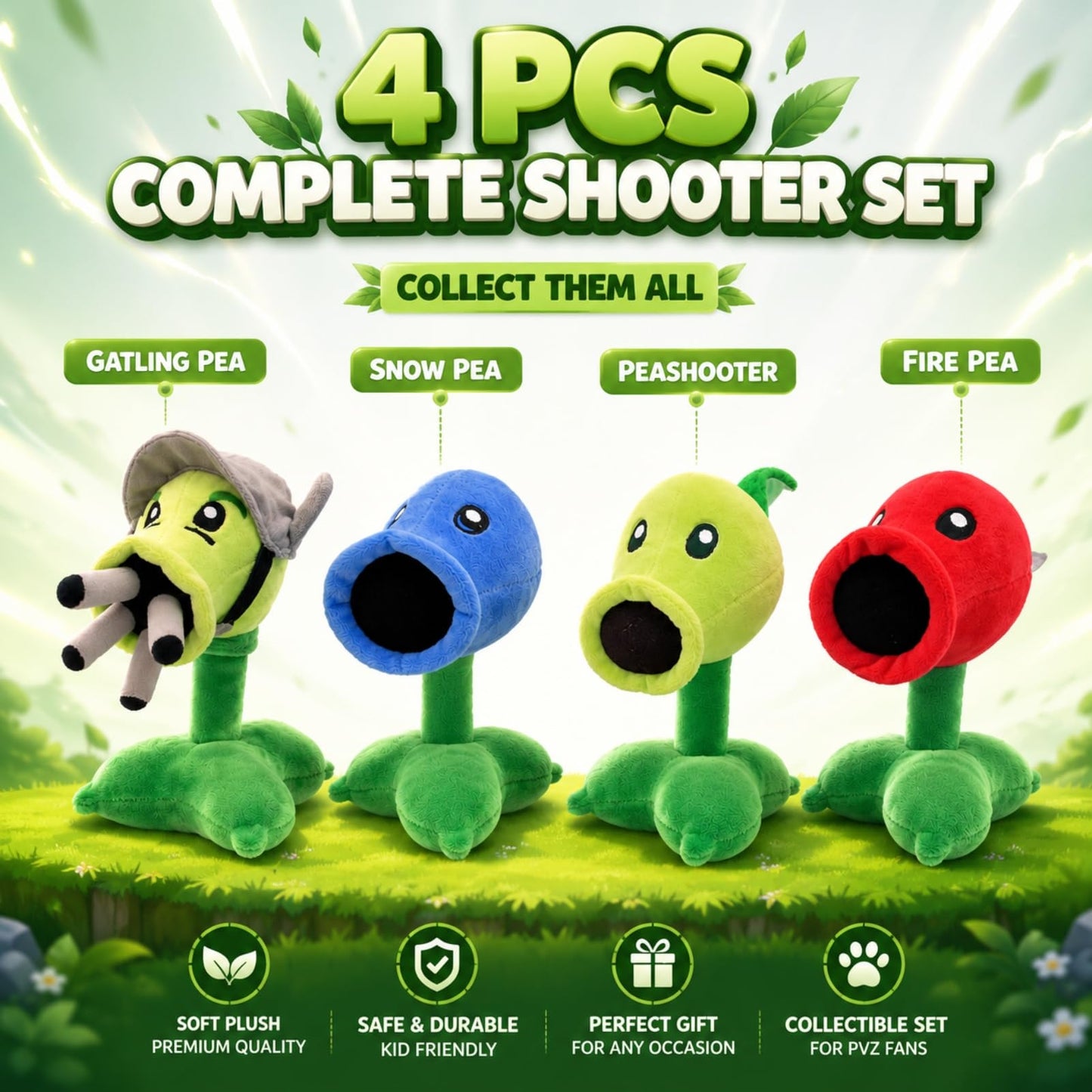 Dyharnsty 4Pcs Plants vs Zombies Plush Toys Peashooter Soft Figure Doll, Plants vs Zombies Toys PVZ Plush Plants 1 2 Set