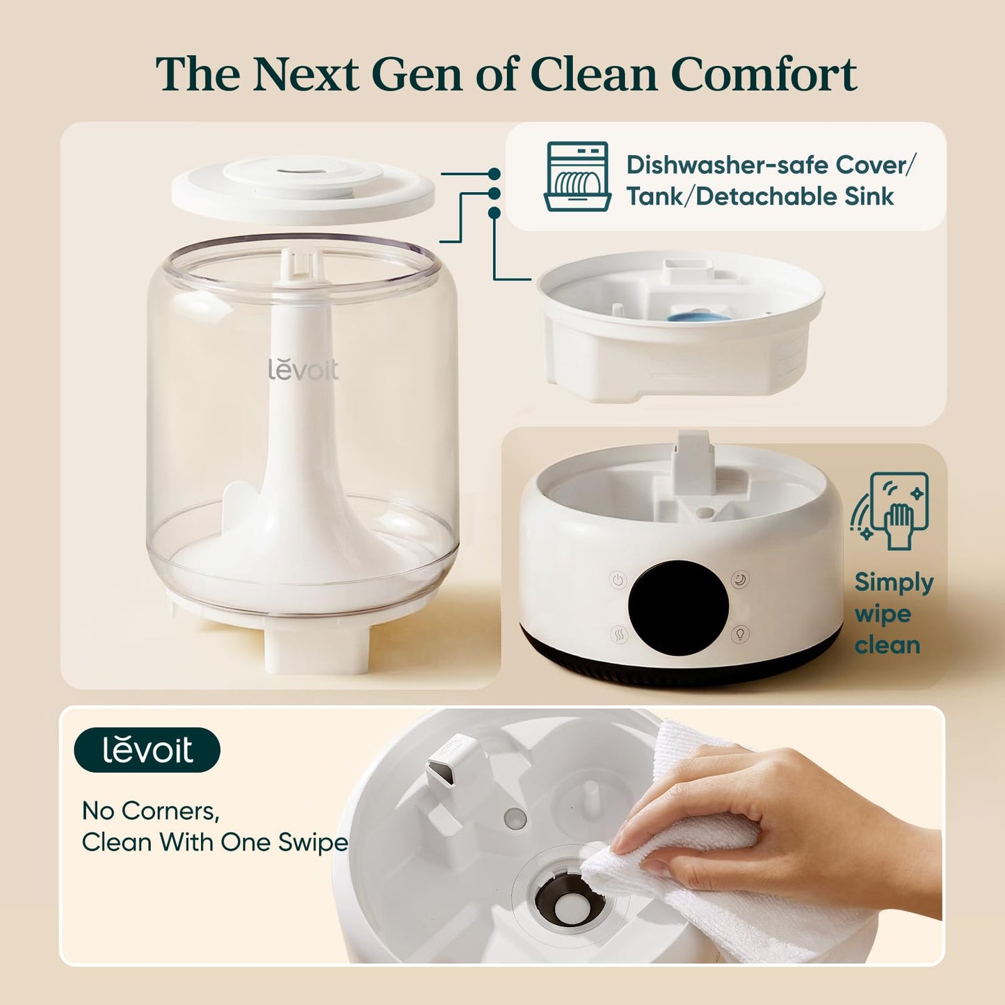 LEVOIT Smart Humidifiers for Bedroom, 4.2L Top Fill for Large Room with 42H Runtime, Dishwasher Safe Easy to Clean, 21dB Cool Mist for Baby, Plants, APP/Voice Control, Scene Mode With Light & Music