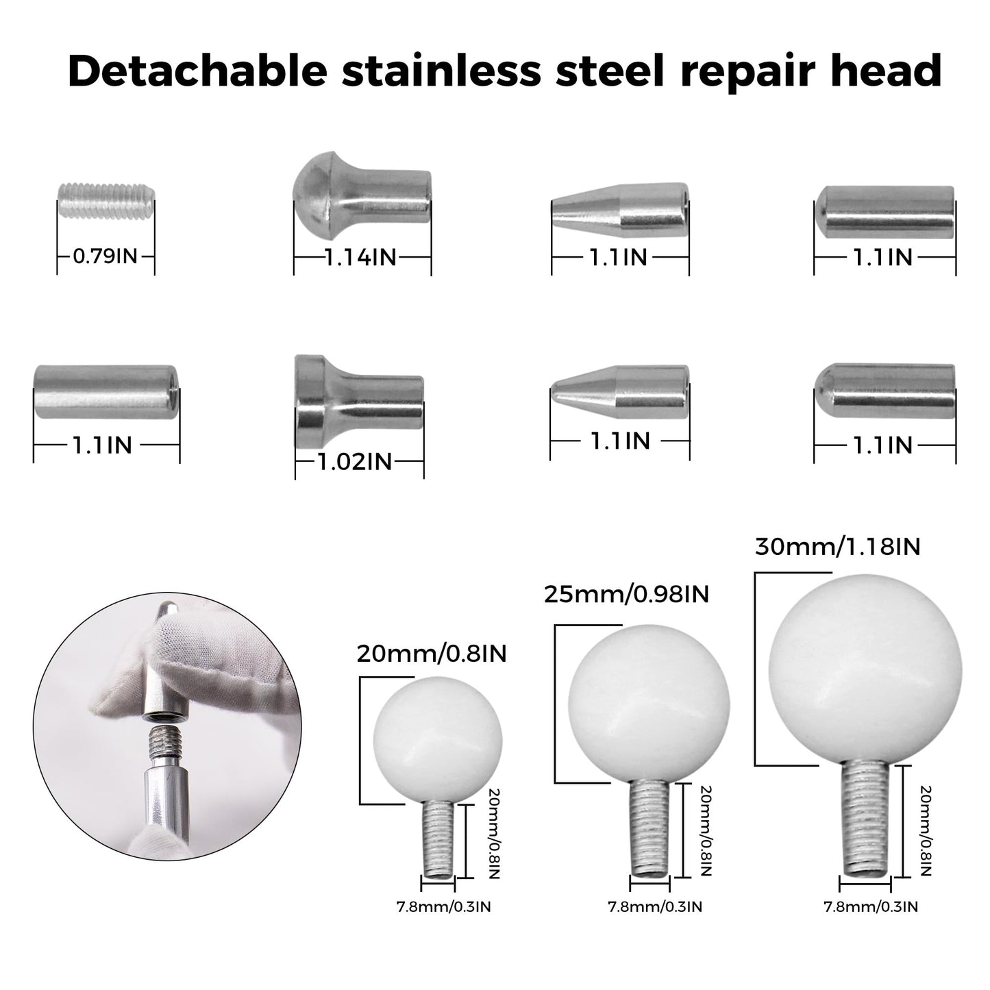 CZJCMECH Dent Repair Tools 6 Pieces of Dent Removal Rods with Awl Head Paintless Dent Removal Kit Car Auto Body Dent Removal of Hail Dents and Door Ding (6 PCS Rod 21 PCS Pen)