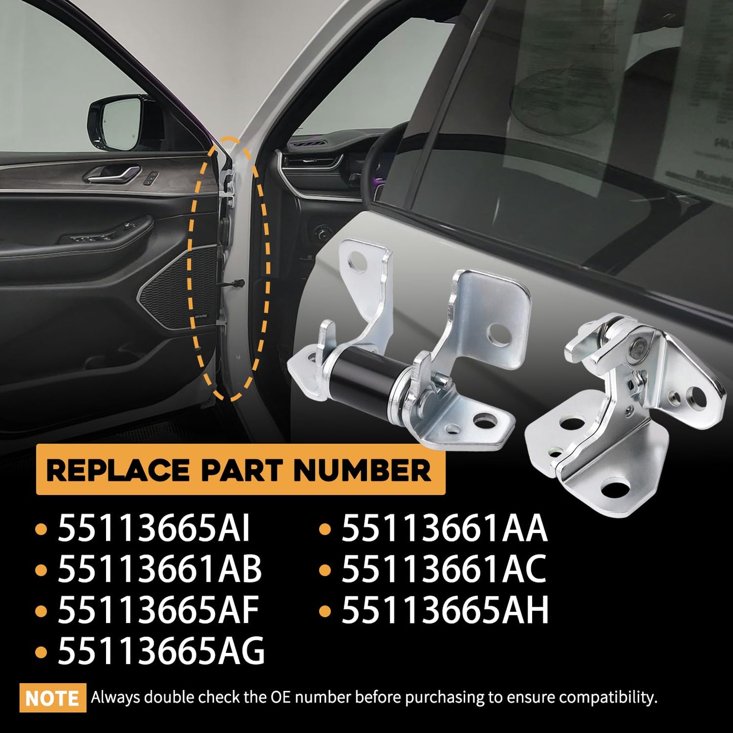 Driver Side Front Door Hinges Fit for Jeep Grand Cherokee 2013-2023 Fit for Dodge Charger Durango 2013-2023 Upper and Lower Replaces 55113665AI 55113661AC