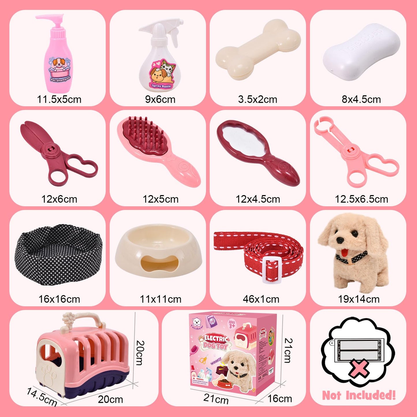 G.C 13Pcs Pretend Play Dog Toys for Kids Girls Toddlers 3 4 5 6, Electronic Interactive Walking Barking Plush Toy Dog Realistic Puppy with Carrier & Accessories Pet Care Playset Gifts for Little Girls