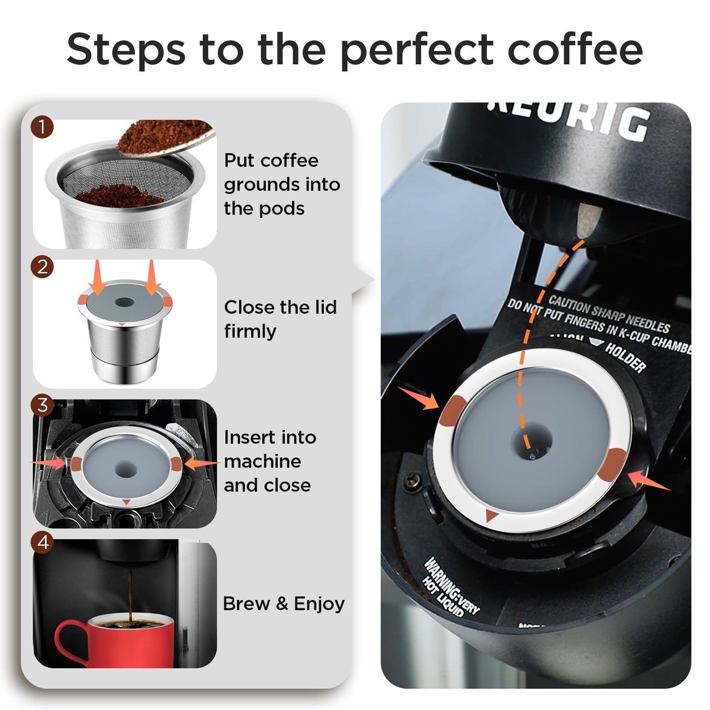 Reusable k Cup Coffee Filters,Universal stainless steel Refillable k Cups Filter Use for Keurig 2.0 and 1.0 Coffee Makers-brewers (6pack)