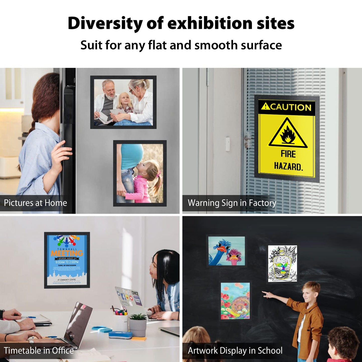 VAIIGO 11"x 17" Self Adhesive Magnetic Sign Holder, Double Sided Window Magnetic Display Frame with Clear PVC and Strong Magnetic for Office/Home/Store/Door/Glass/Wall Display Frame(Black,10Pack)