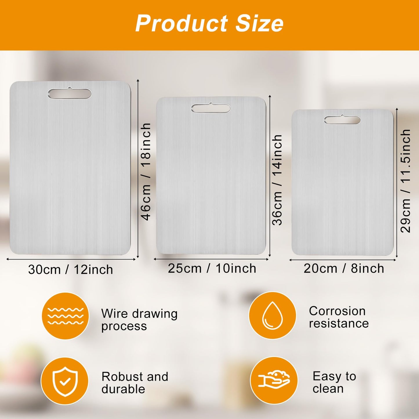 Titanium Cutting Board Set of 3, 100% Pure Titanium Cutting Boards for Kitchen, Double-Sided Non-Toxic Cutting Board for Dicing Meats Fruits Vegetables, Dishwasher Safe (S+L+M)