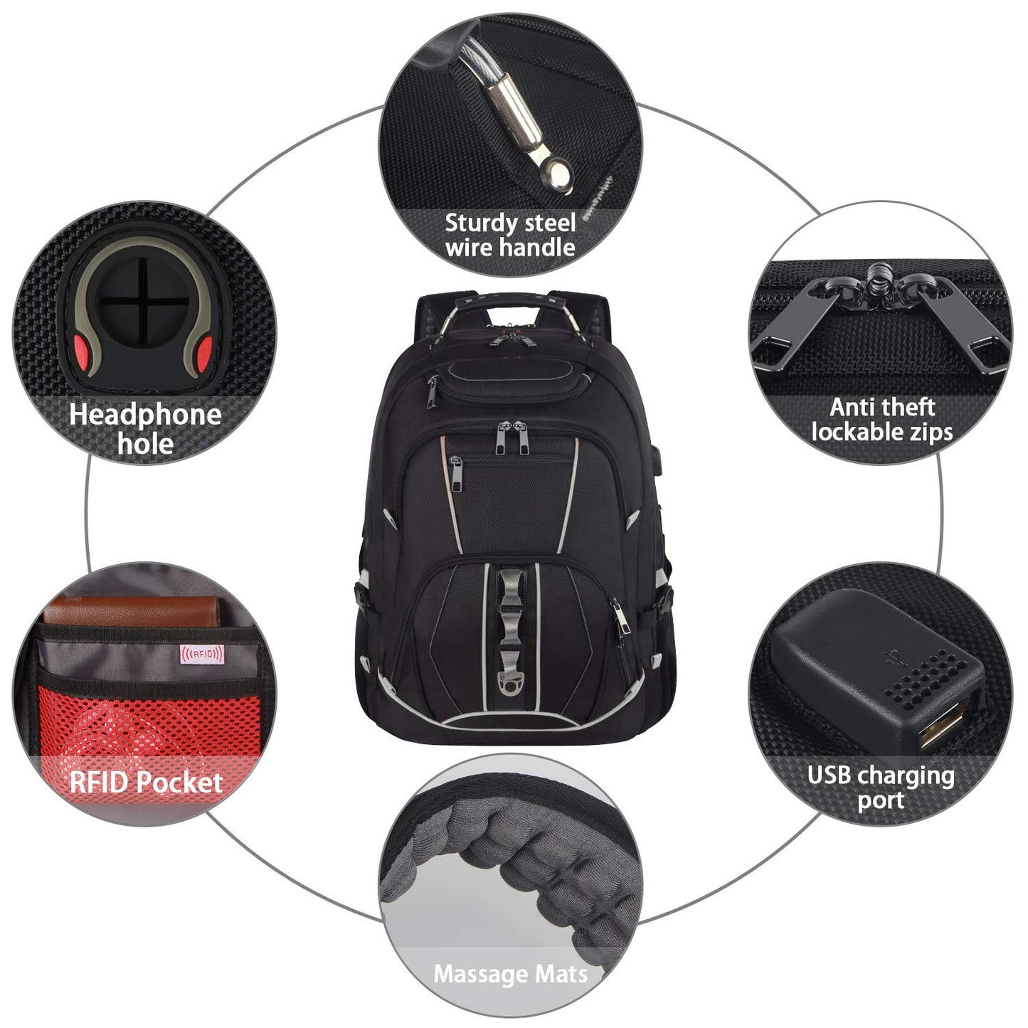 JCDOBEST 18.4 inch Gaming Laptop Backpacks with USB Charging Port, Big Capacity TSA Friendly RFID Anti Theft Pocket College Heavy Duty Computer Work bag for Men