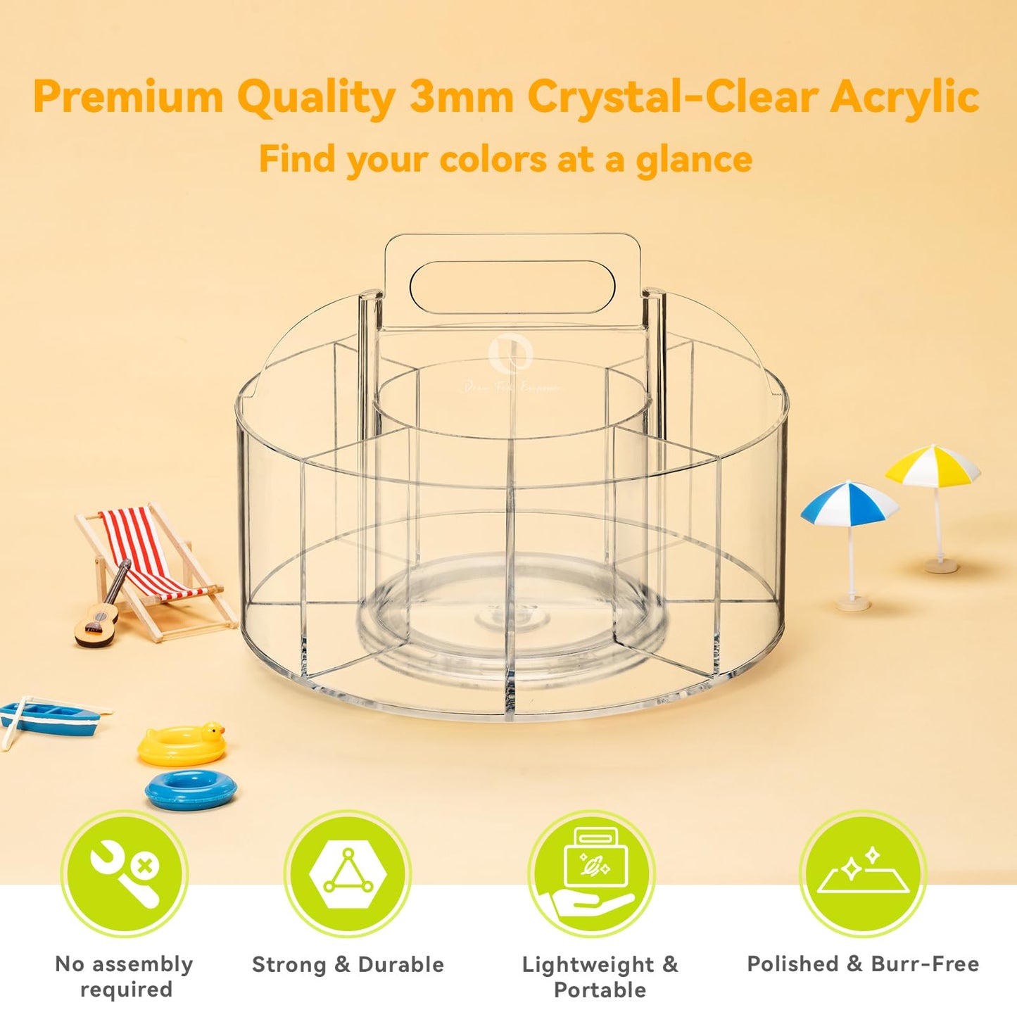 Ohuhu Acrylic Marker Organizer for Alcohol Markers, 360° Rotating Clear Acrylic Holder with Hidden Handle, 10 Compartments for Markers, Pens & Pencils, Home Classroom Office Desk Organizer
