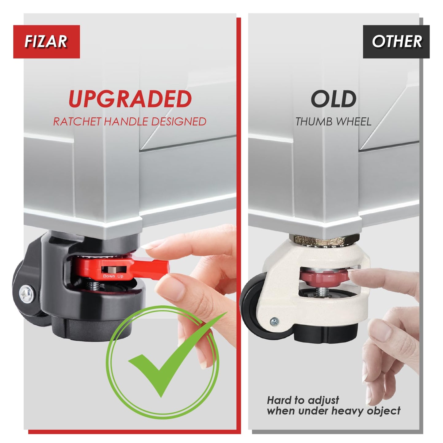 FIZAR 4 Pack Heavy Duty Leveling Casters for Workbench 2200 LBS Capacity, Upgraded Handle Design Retractable Caster Wheels Set,360 Degree Swivel Castors for Machine, Equipment, Shelves (Black)