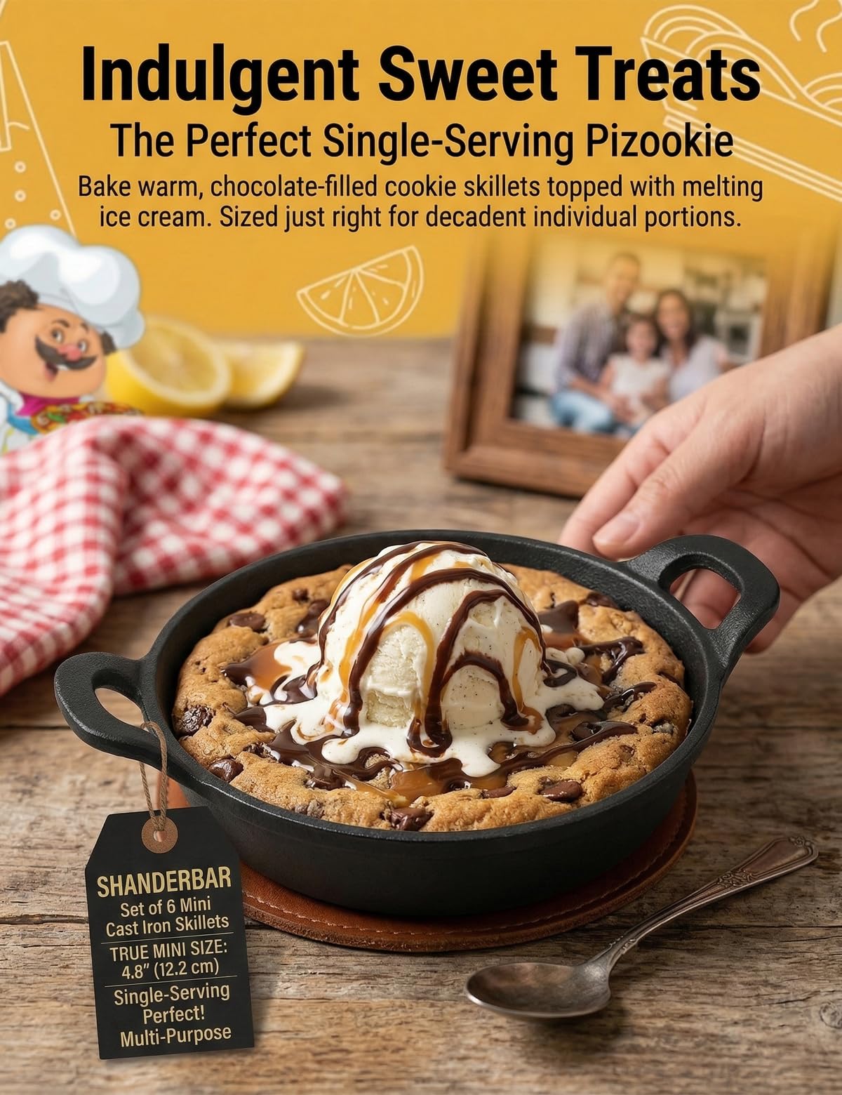 Mini Cast Iron Skillets Set of 6, 4.8 x 4.8 x 1.3 Inch Small Cast Iron Pan with Handle, Mini Ramekins Round Black Casserole Dish Cookware Small Skillets for Serving Food Frying Baking Cooking Roasting