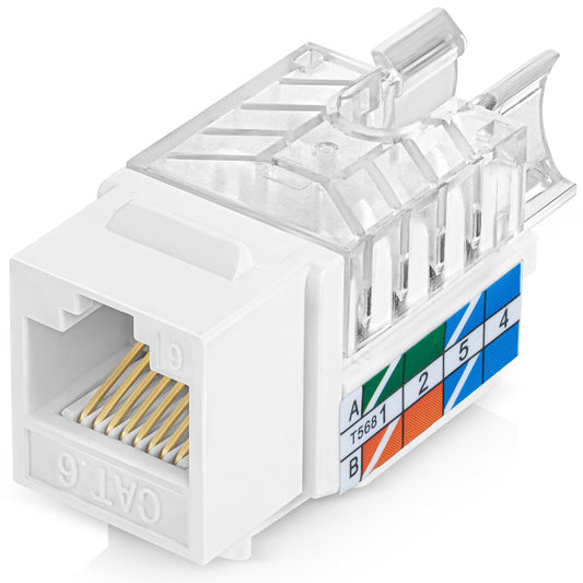 Everest 45° Angled RJ45 Cat6 Keystone Jacks 50-Pack in White - Slim Profile Female RJ45 Connectors - Cat 6 Keystone Jack - Compatible with 45° Angled Speed Termination Tool - 45Term (B0BL3GS7ZY)